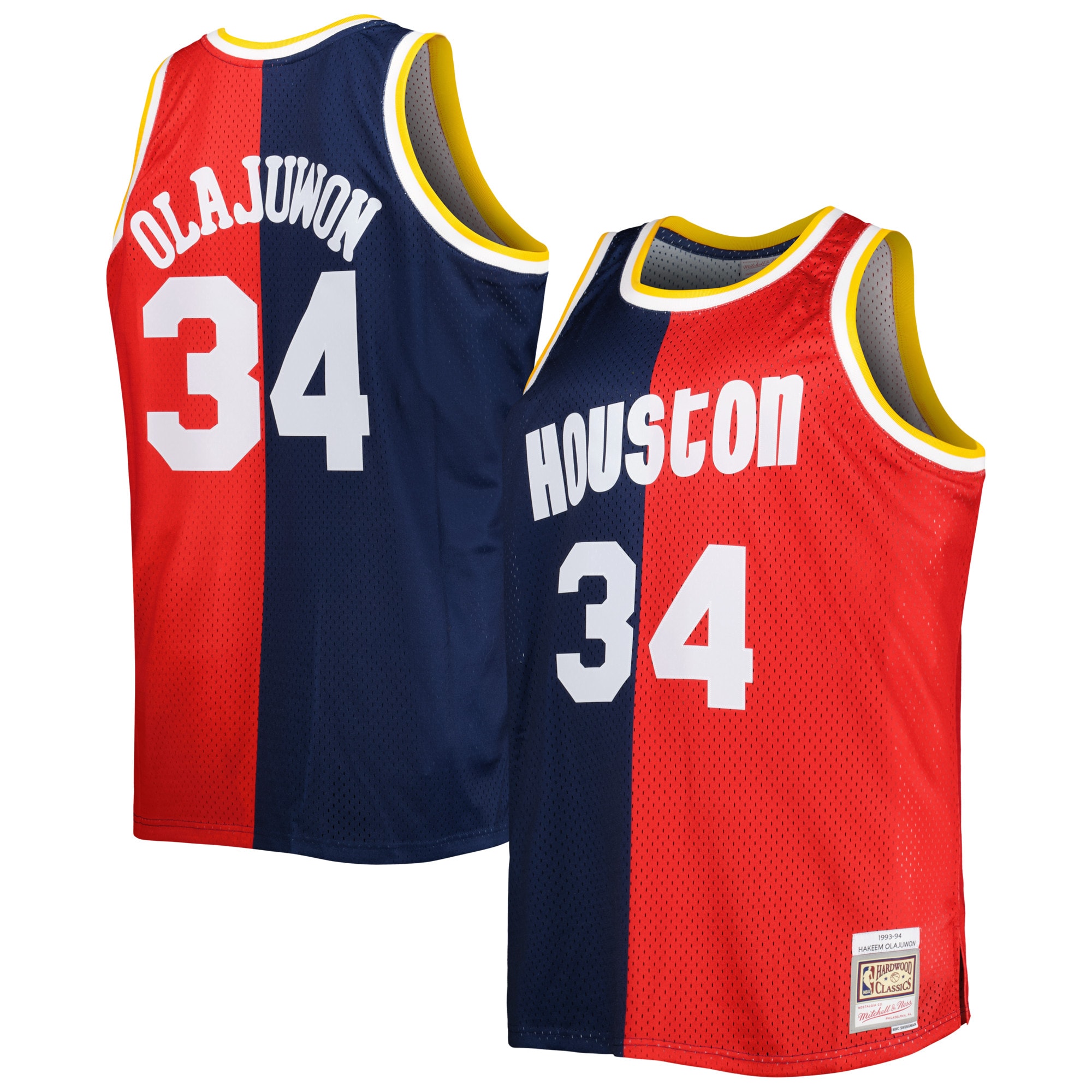 Hakeem Olajuwon Houston Rockets Mitchell & Ness Big & Tall Hardwood Classics 1993/94 Split Swingman Basketball Jersey - Navy/red