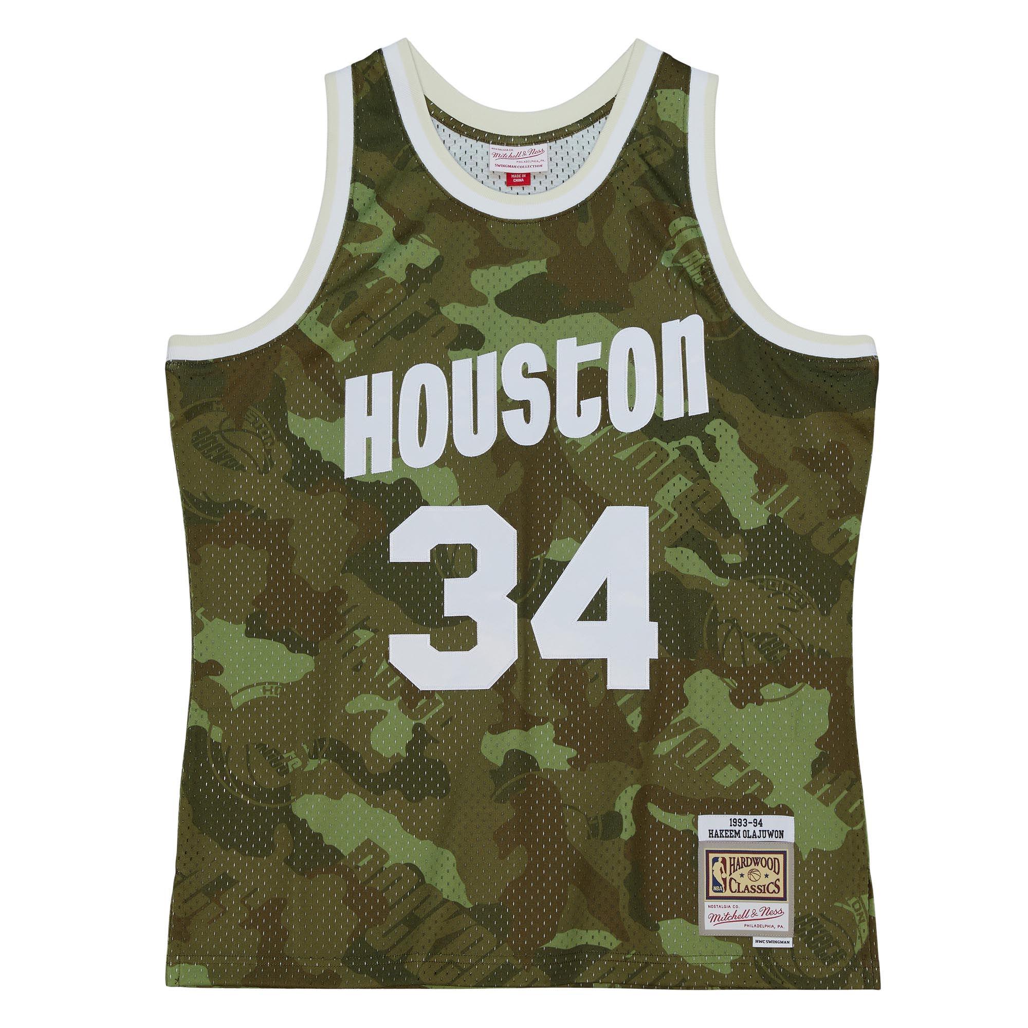 Alternative view of Hakeem Olajuwon Houston Rockets Mitchell & Ness Hardwood Classics 1993/94 Ghost Green Swingman Basketball Jersey - Camo