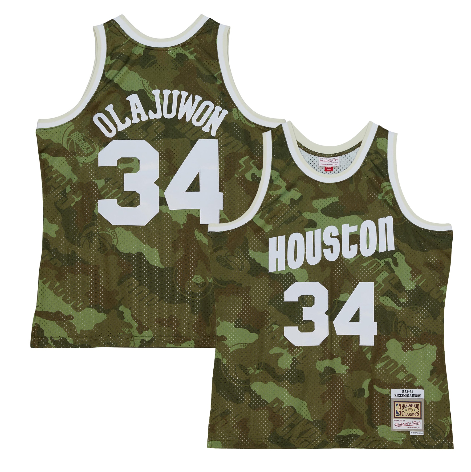 Hakeem Olajuwon Houston Rockets Mitchell & Ness Hardwood Classics 1993/94 Ghost Green Swingman Basketball Jersey - Camo