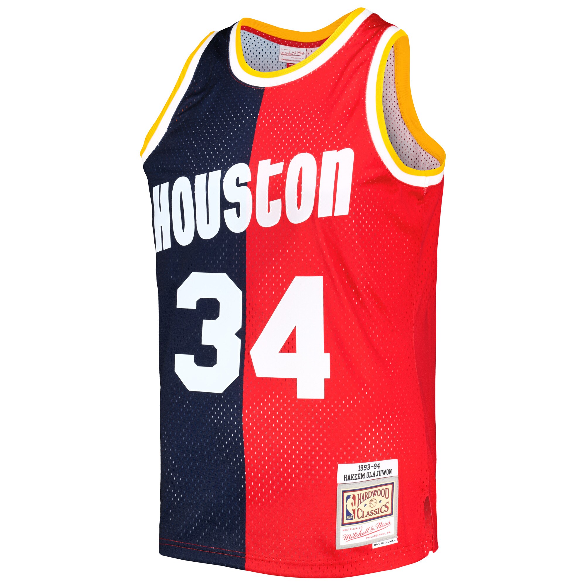 Alternative view of Hakeem Olajuwon Houston Rockets Mitchell & Ness Hardwood Classics 1993/94 Split Swingman Basketball Jersey - Navy/red