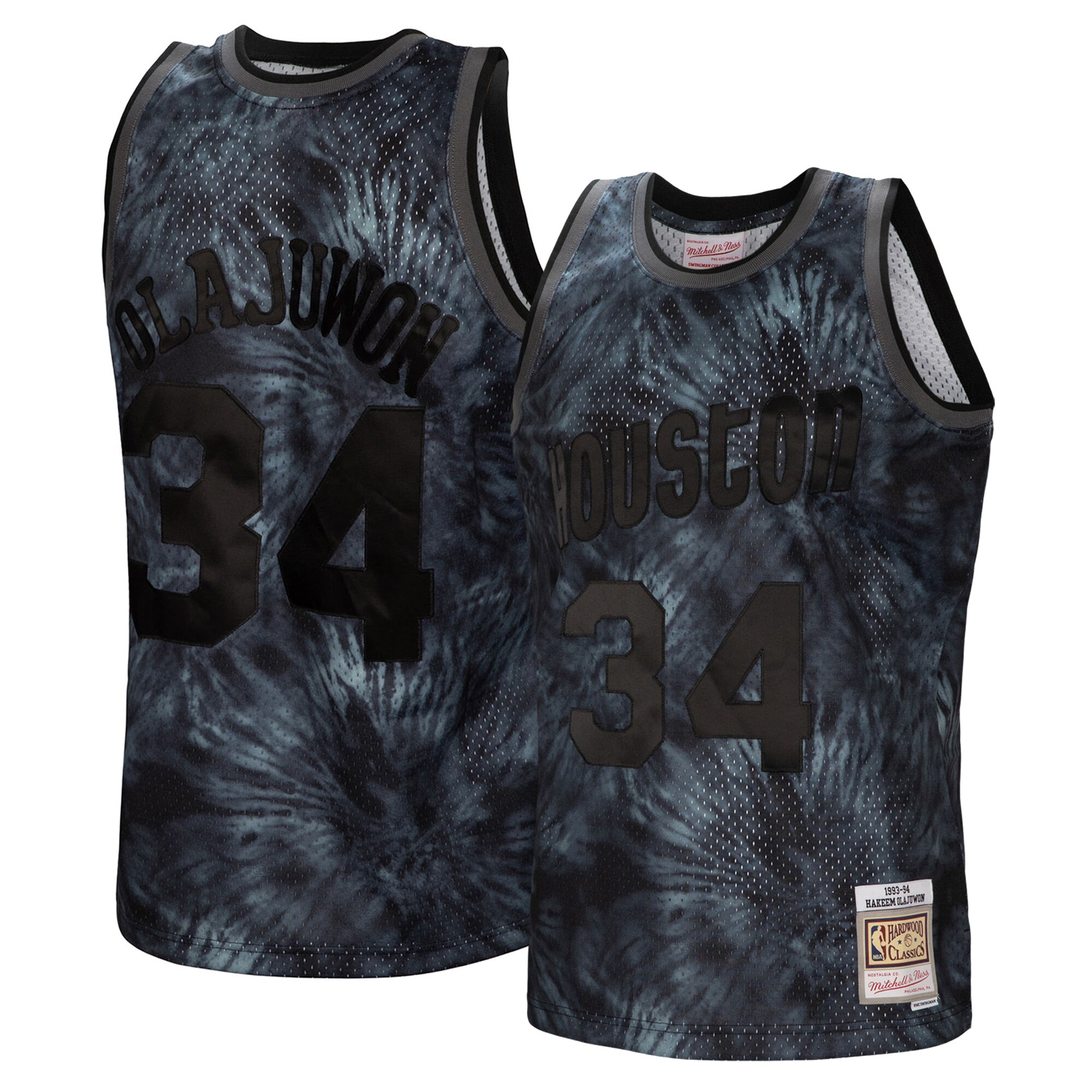 Hakeem Olajuwon Houston Rockets Mitchell & Ness Hardwood Classics 1993/94 Tie-dye Swingman Basketball Jersey - Black