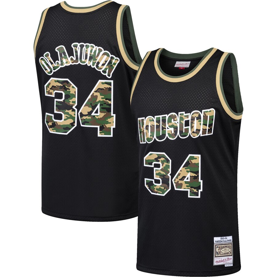 Hakeem Olajuwon Houston Rockets Mitchell & Ness Straight Fire Camo Swingman Basketball Jersey - Black