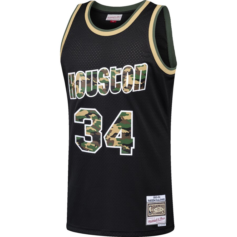 Alternative view of Hakeem Olajuwon Houston Rockets Mitchell & Ness Straight Fire Camo Swingman Basketball Jersey - Black