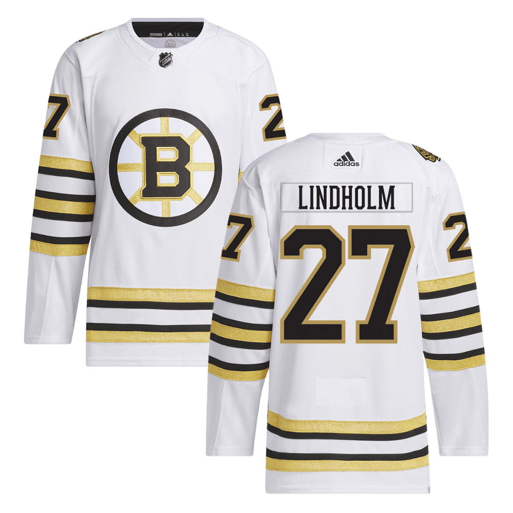 Hampus Lindholm 27 Boston Bruins 100th Anniversary Primegreen Away Men Hockey Jersey - White - JS205 