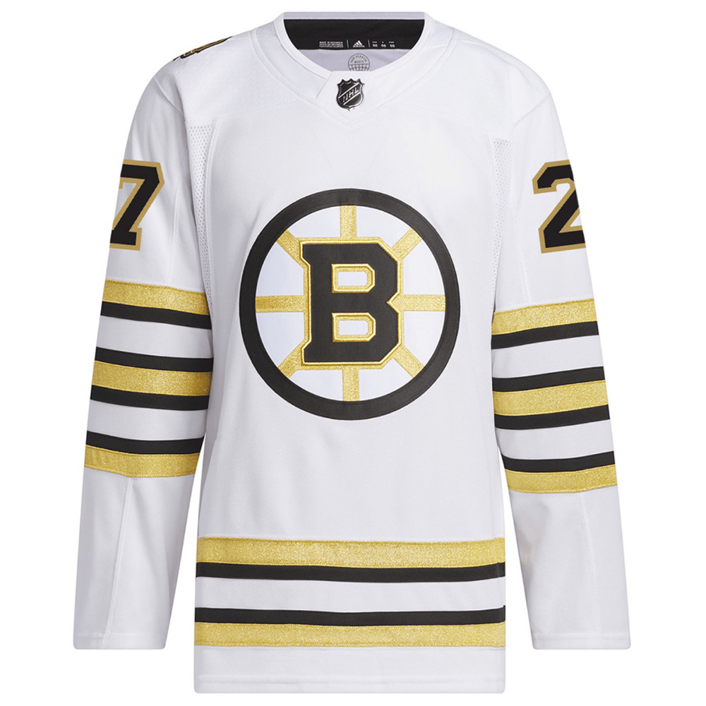 Alternative view of Hampus Lindholm 27 Boston Bruins 100th Anniversary Primegreen Away Men Hockey Jersey - White - JS205 