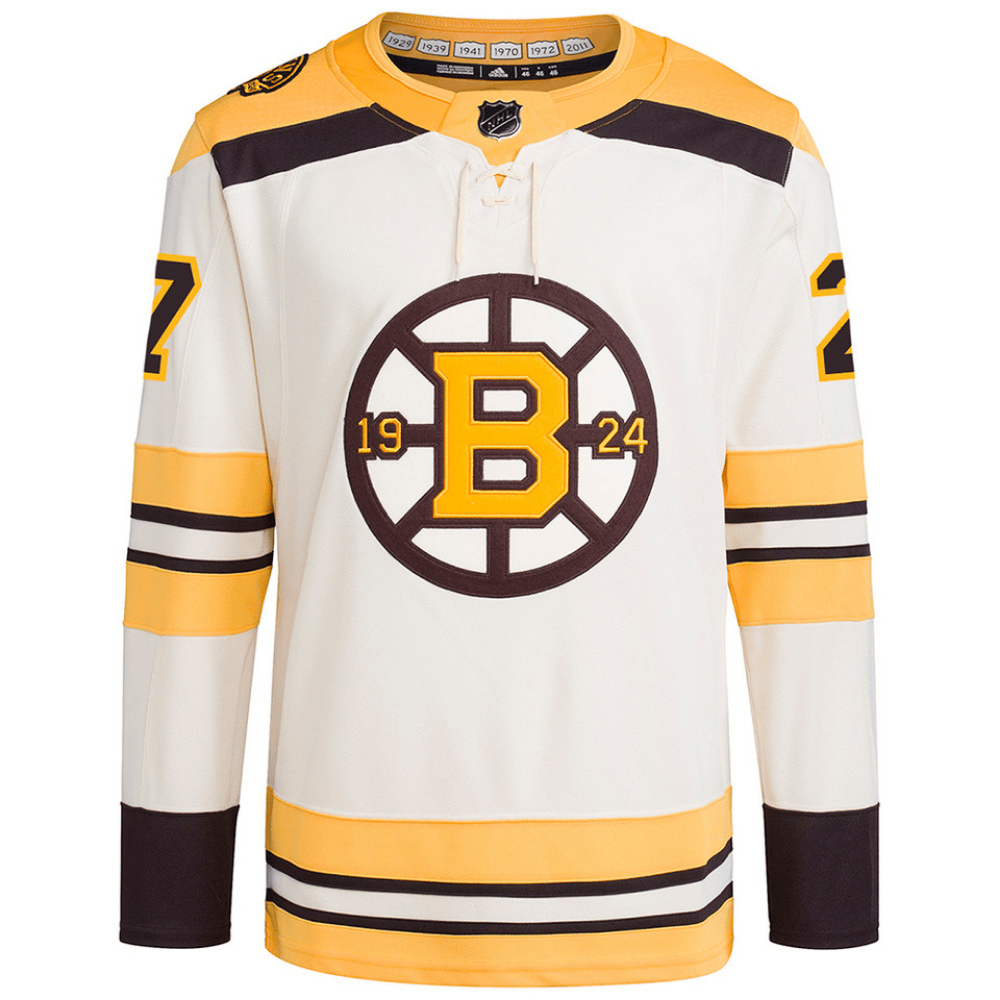 Alternative view of Hampus Lindholm 27 Boston Bruins 100th Anniversary Primegreen Third Men Hockey Jersey - Cream - JS221 