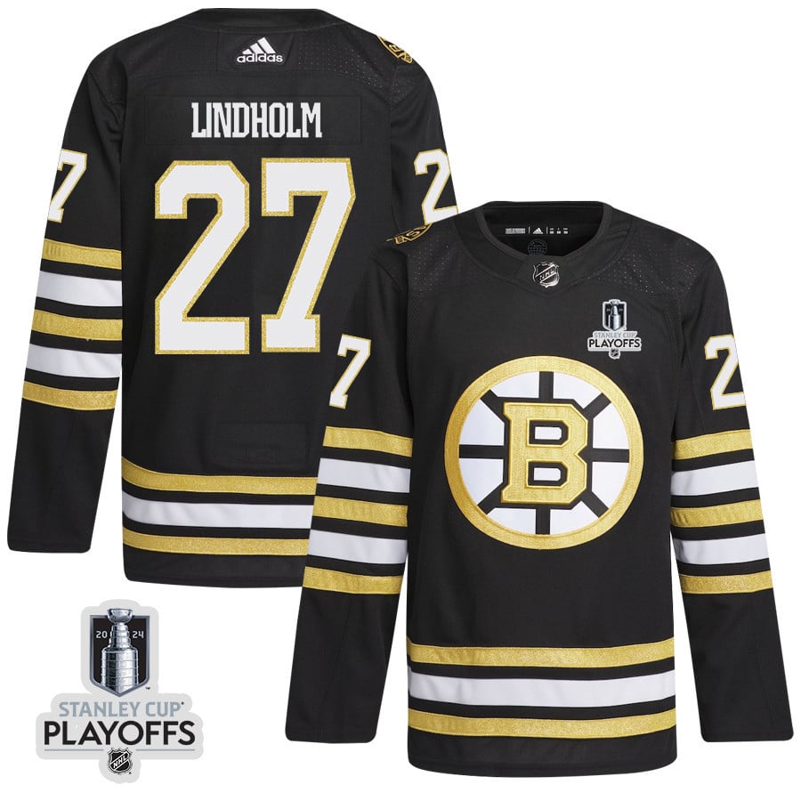 Hampus Lindholm 27 Boston Bruins 2024 NHL Playoffs Patch Home Hockey Jersey - Men, Black - JS592 