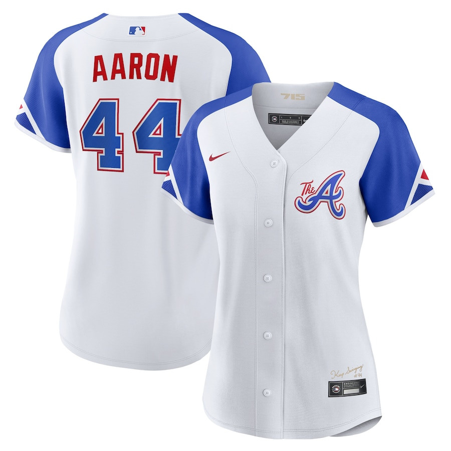 Hank Aaron 44 Atlanta Braves 2023 City Connect Women Baseball Jersey - White - JS562