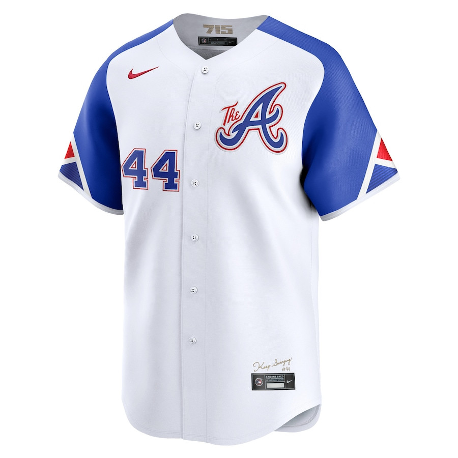 Alternative view of Hank Aaron 44 Atlanta Braves City Connect Retired Men Baseball Jersey - White - JS494