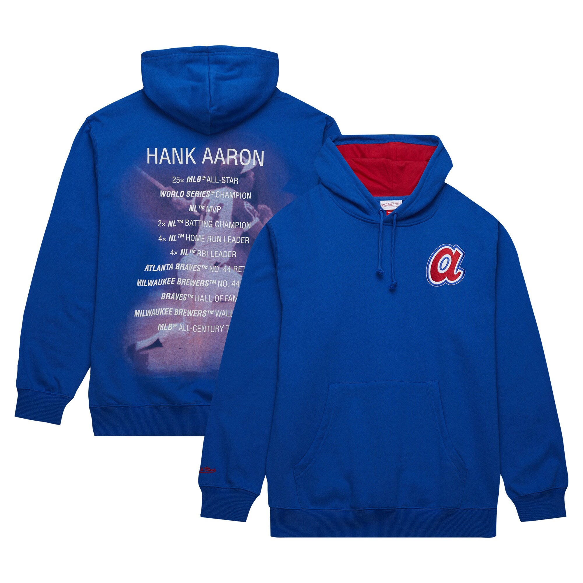 Hank Aaron Atlanta Braves Mitchell & Ness Vintage Logo Name & Number Pullover Custom Hoodie - Royal