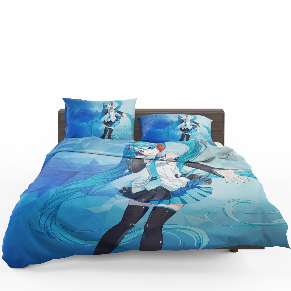 Hatsune Miku Anime Girl Polygons Blue Bedding Set - Custom Bedding Set