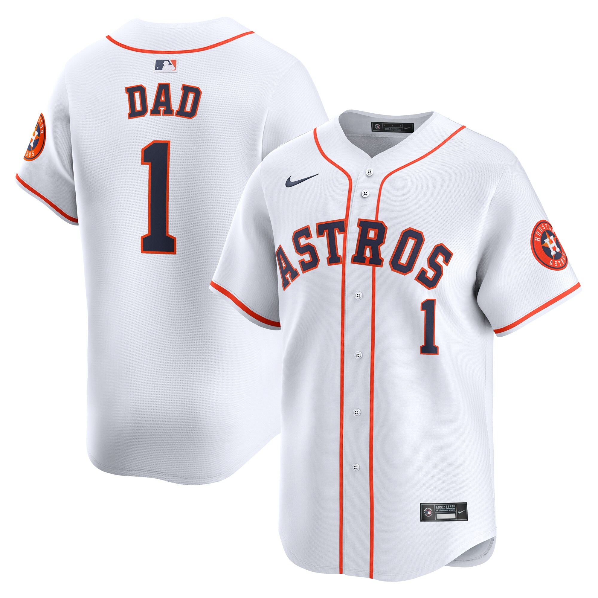 Houston Astros #1 Dad Home Limited Baseball Jersey - White