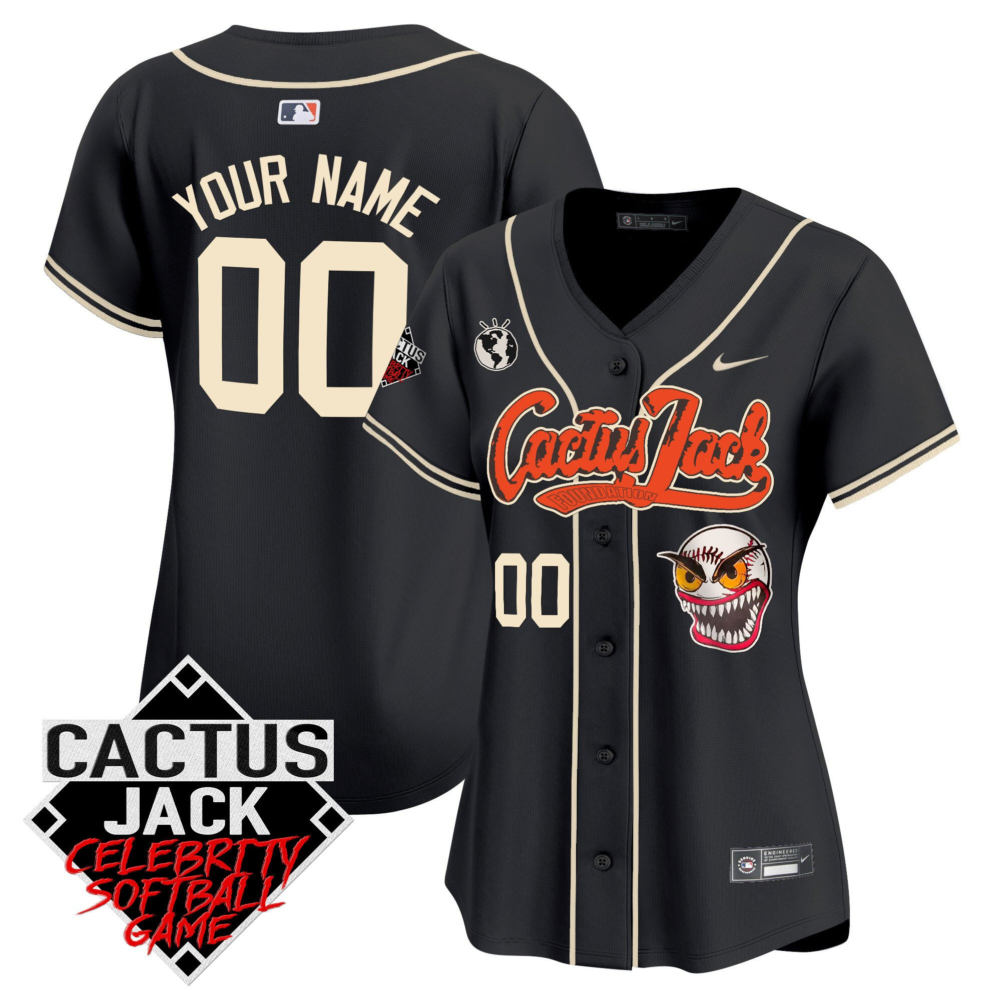 Houston Astros Cactus Jack Celebrity Softball Game Patch Custom Women Baseball Jersey - Black