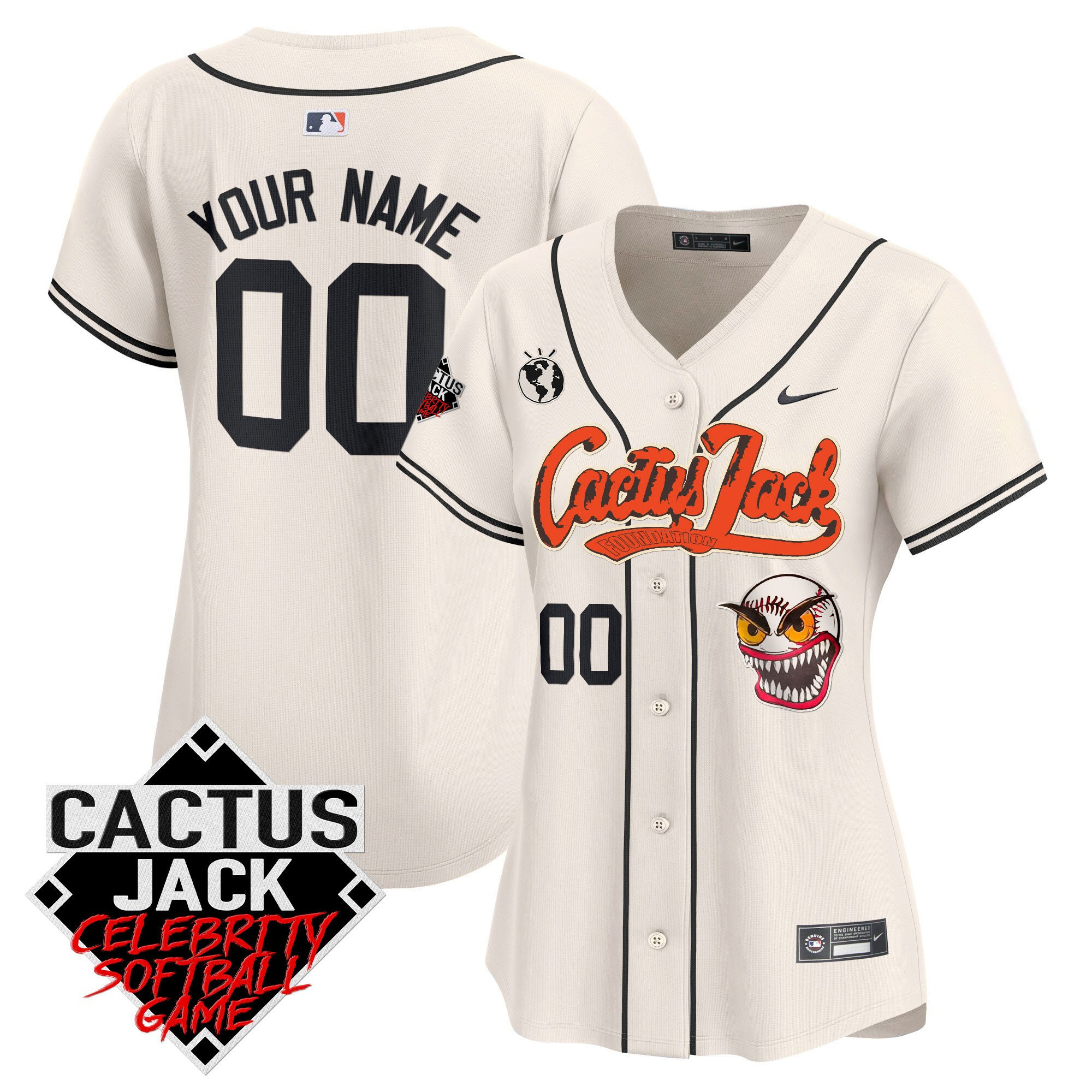Houston Astros Cactus Jack Celebrity Softball Game Patch Custom Women Baseball Jersey - Cream