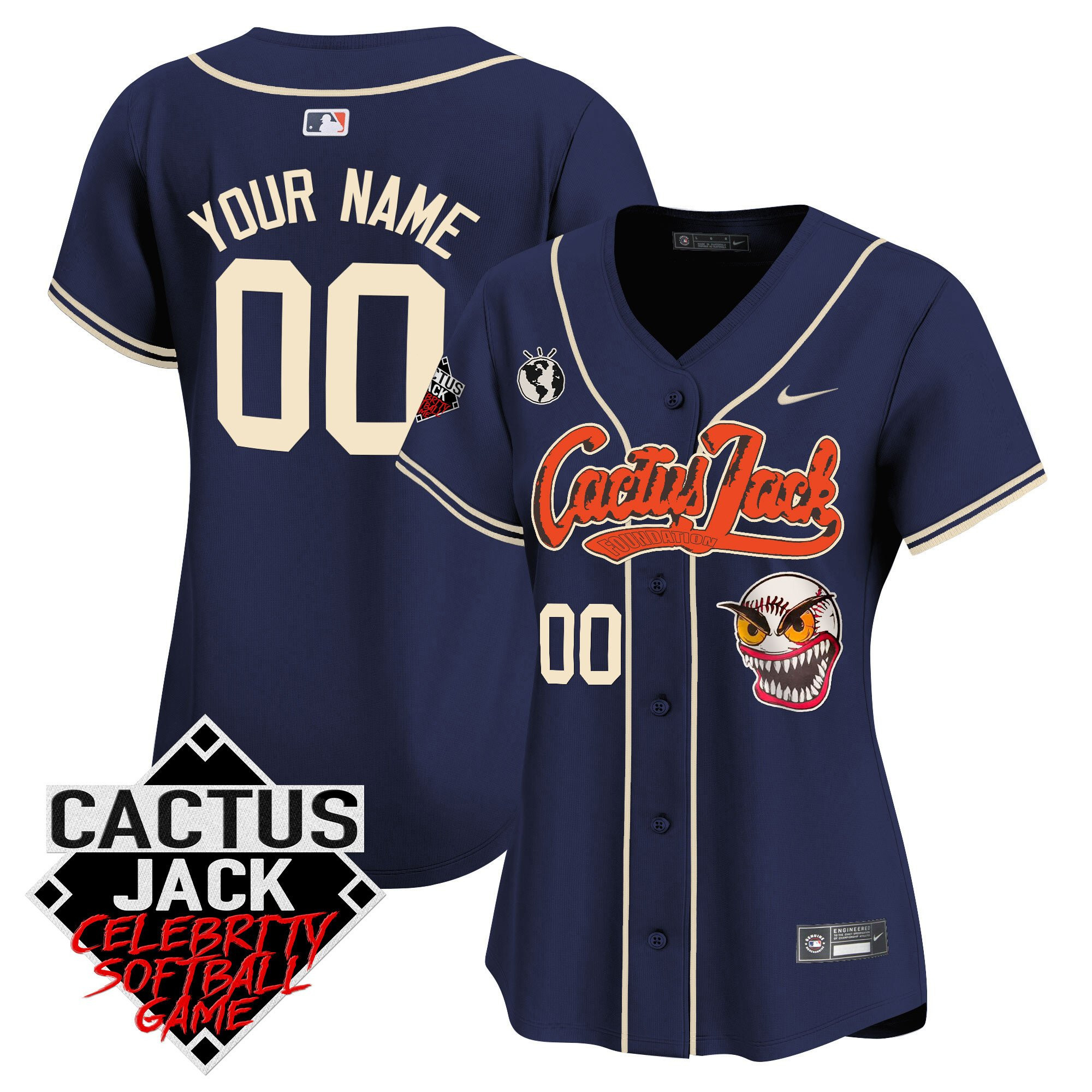 Houston Astros Cactus Jack Celebrity Softball Game Patch Custom Women Baseball Jersey - Navy