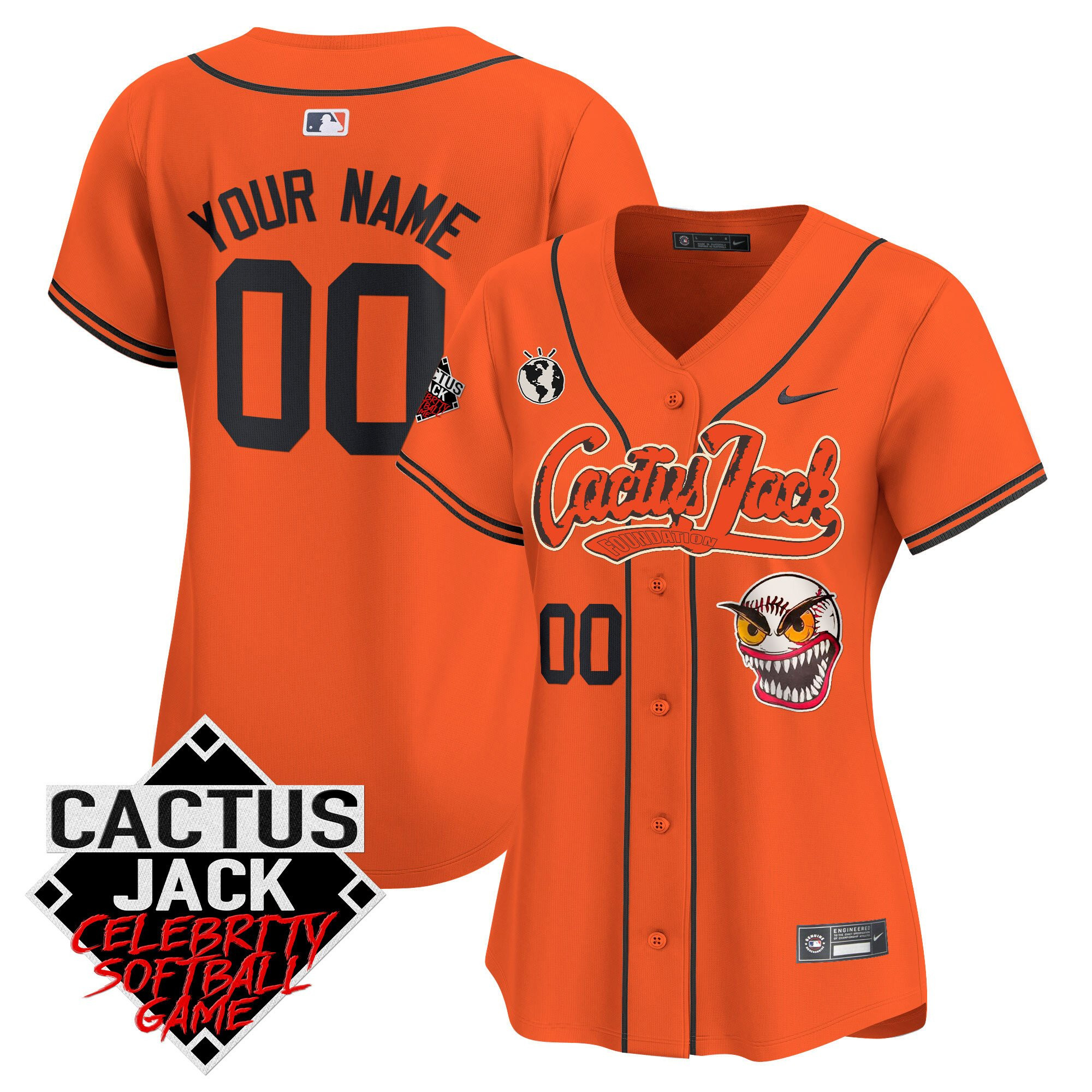 Houston Astros Cactus Jack Celebrity Softball Game Patch Custom Women Baseball Jersey - Orange