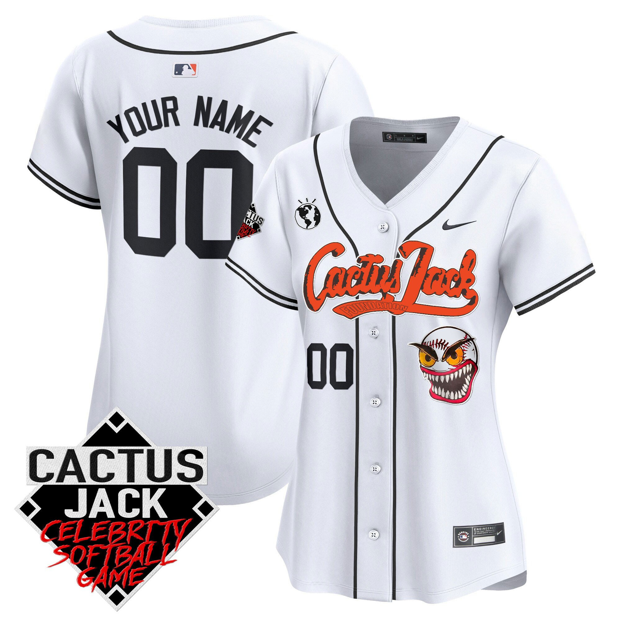 Houston Astros Cactus Jack Celebrity Softball Game Patch Custom Women Baseball Jersey - White