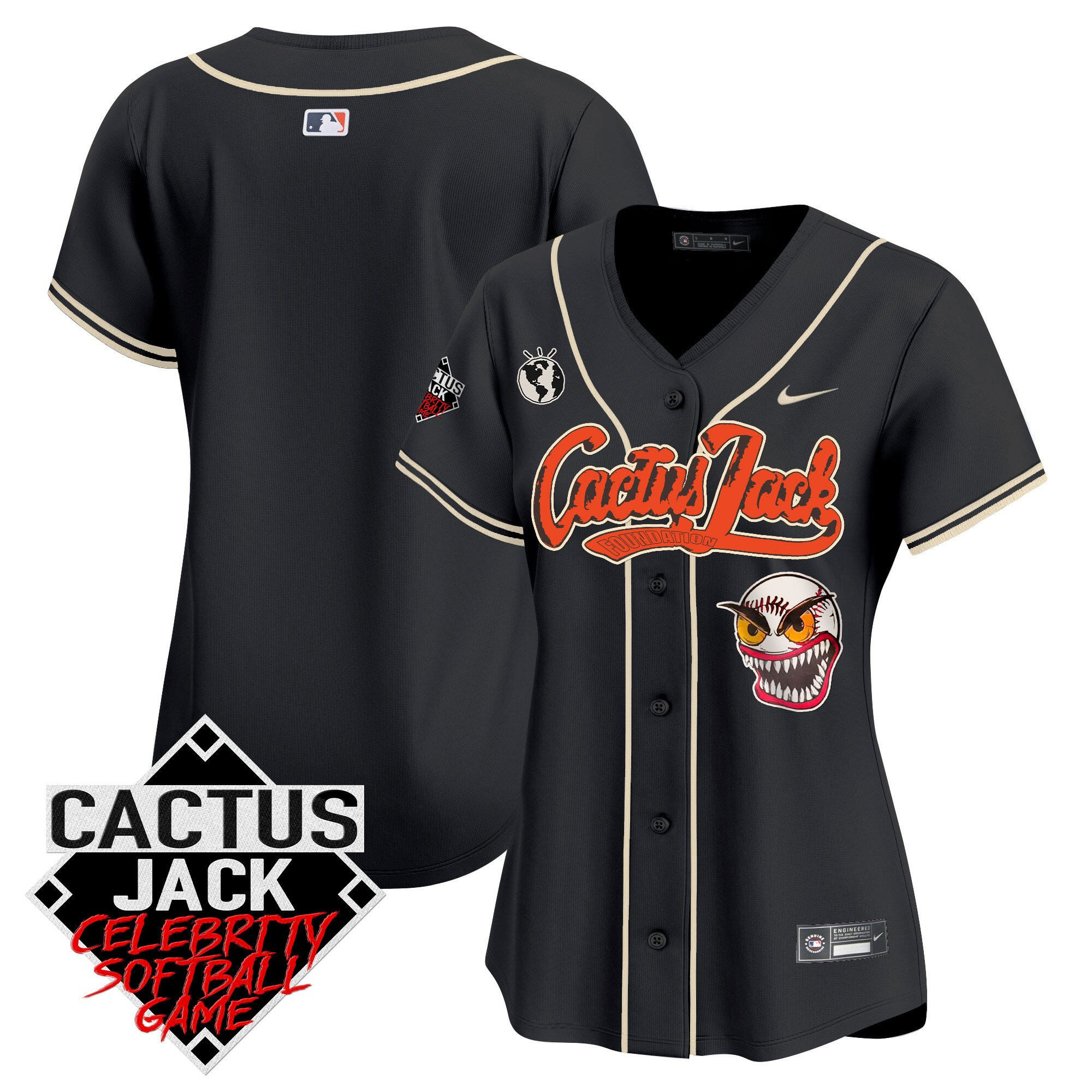 Houston Astros Cactus Jack Celebrity Softball Game Patch Women Baseball Jersey - Black