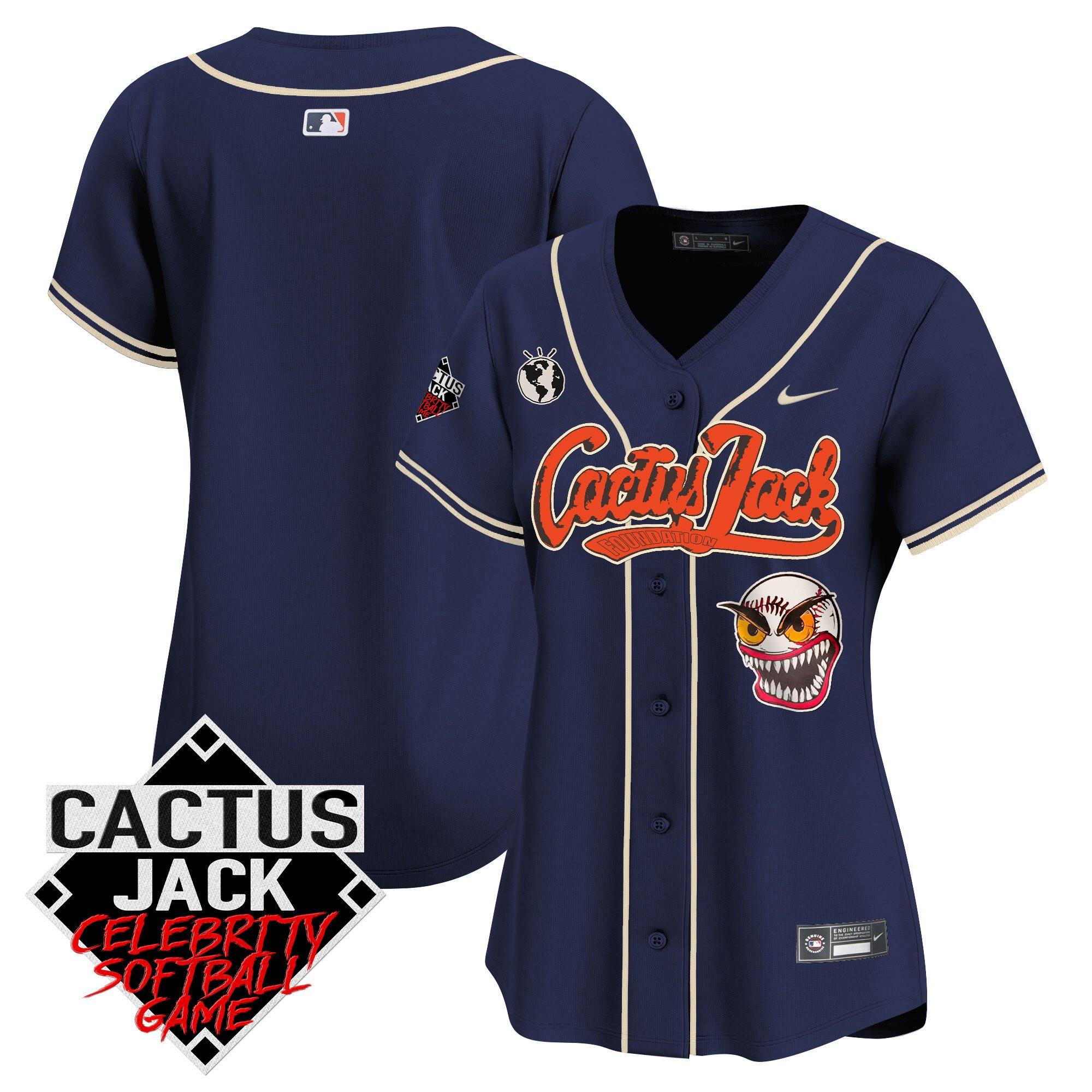 Houston Astros Cactus Jack Celebrity Softball Game Patch Women Baseball Jersey - Navy