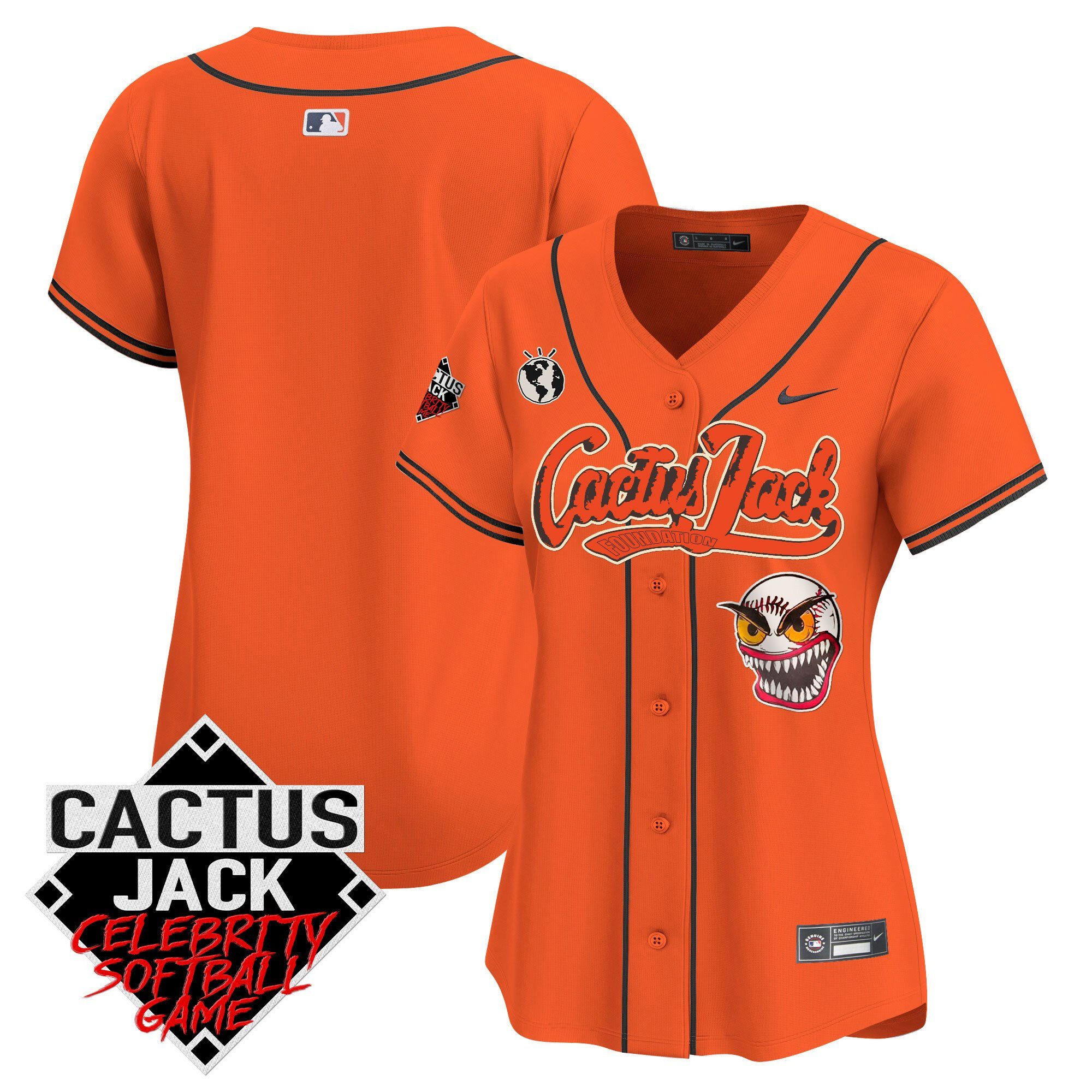 Houston Astros Cactus Jack Celebrity Softball Game Patch Women Baseball Jersey - Orange