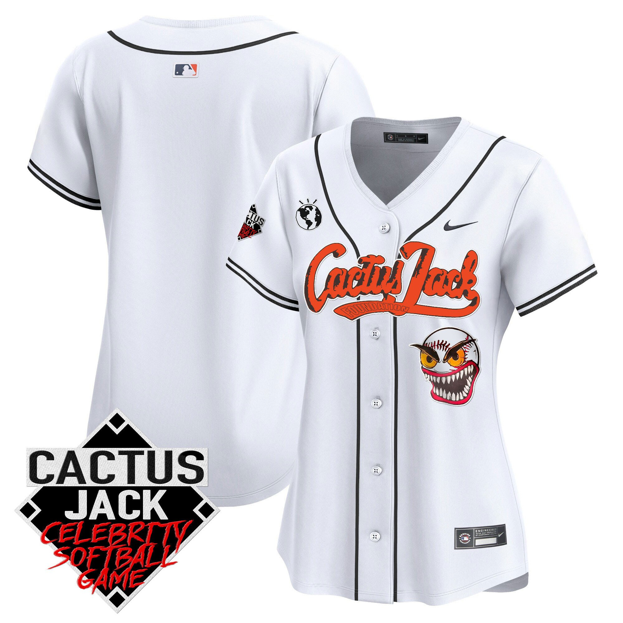 Houston Astros Cactus Jack Celebrity Softball Game Patch Women Baseball Jersey - White