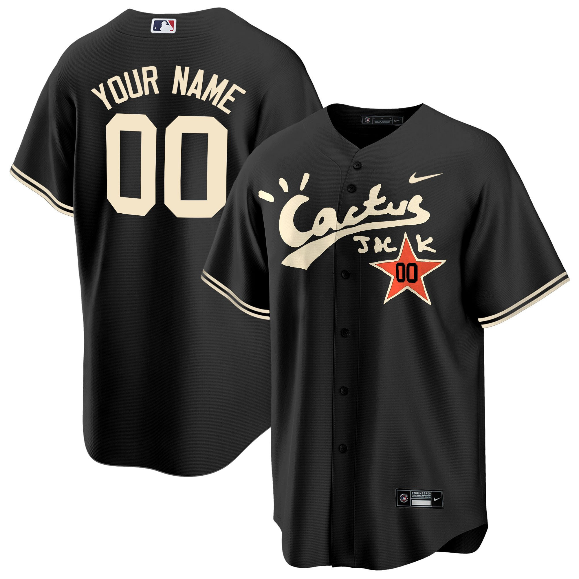 Houston Astros Cactus Jack Customized Black Baseball Jersey - Men