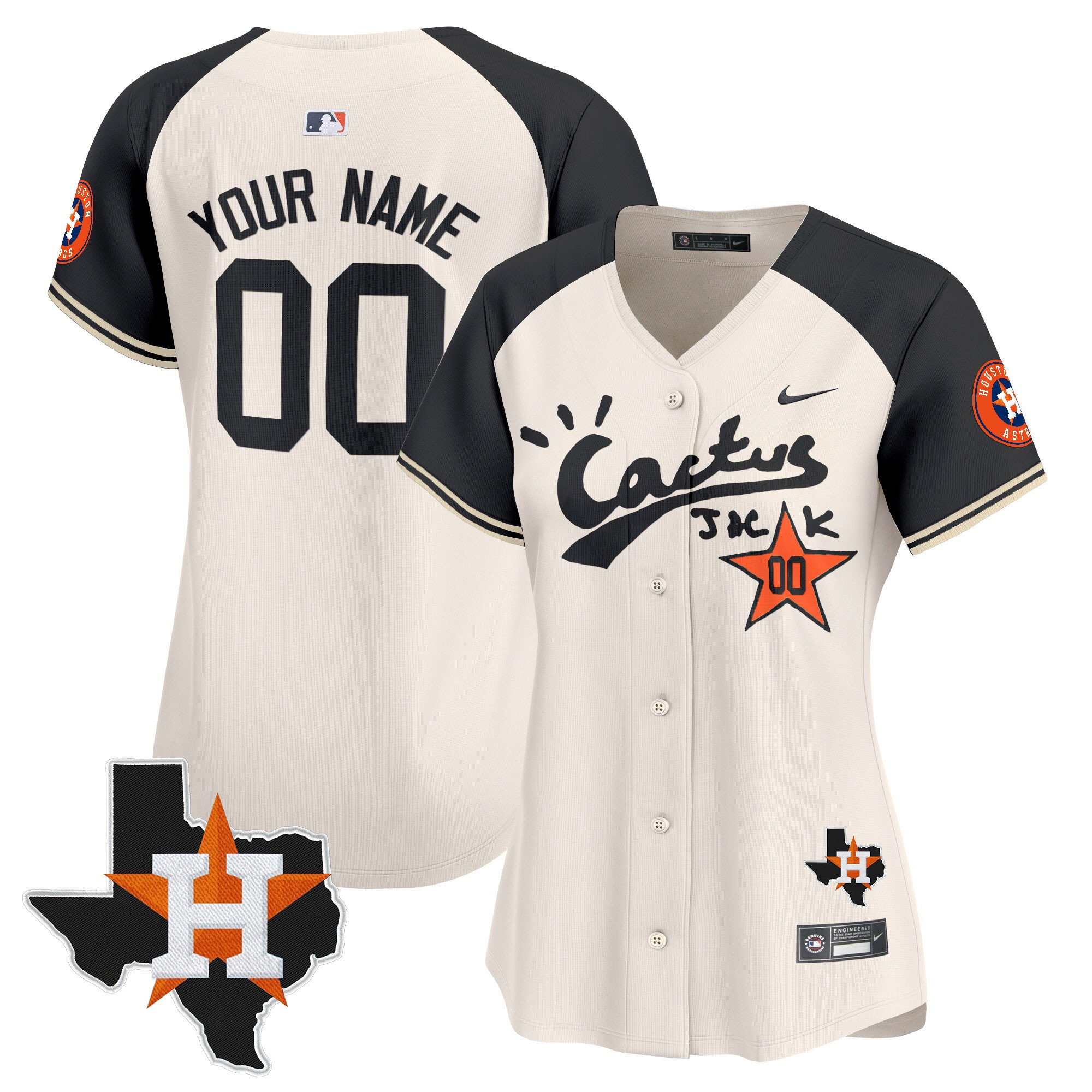 Alternative view of Houston Astros Cactus Jack Houston Patch Customized Limited Women Baseball Jersey 