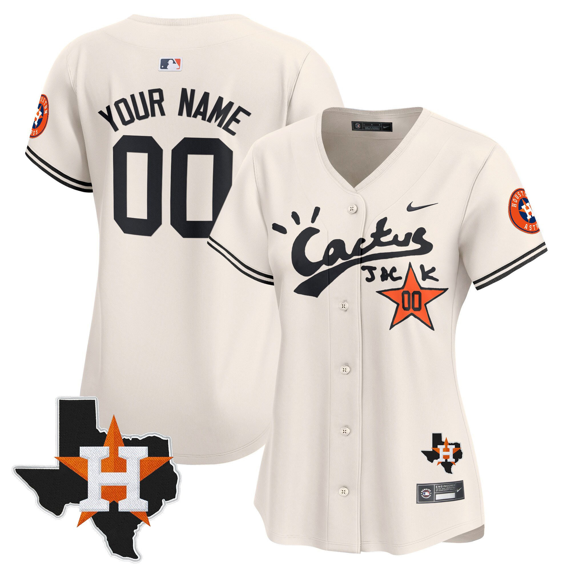 Houston Astros Cactus Jack Houston Patch Customized Limited Women Baseball Jersey 