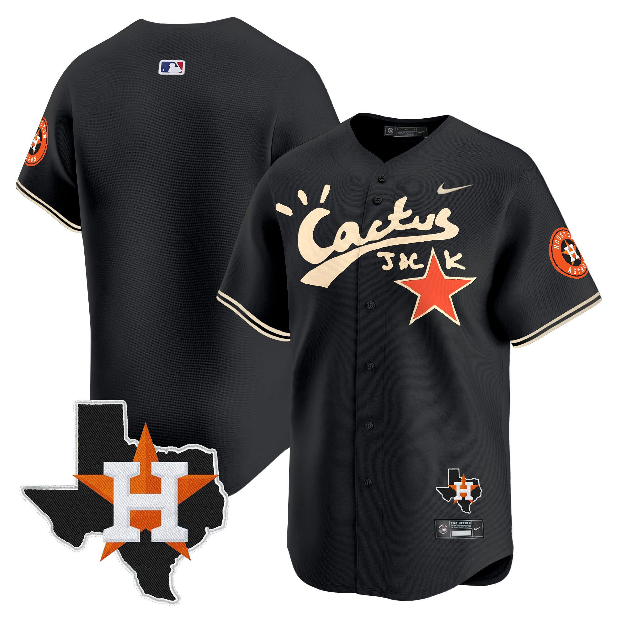 Houston Astros Cactus Jack Houston Patch Limited Baseball Jersey - Men, Black 