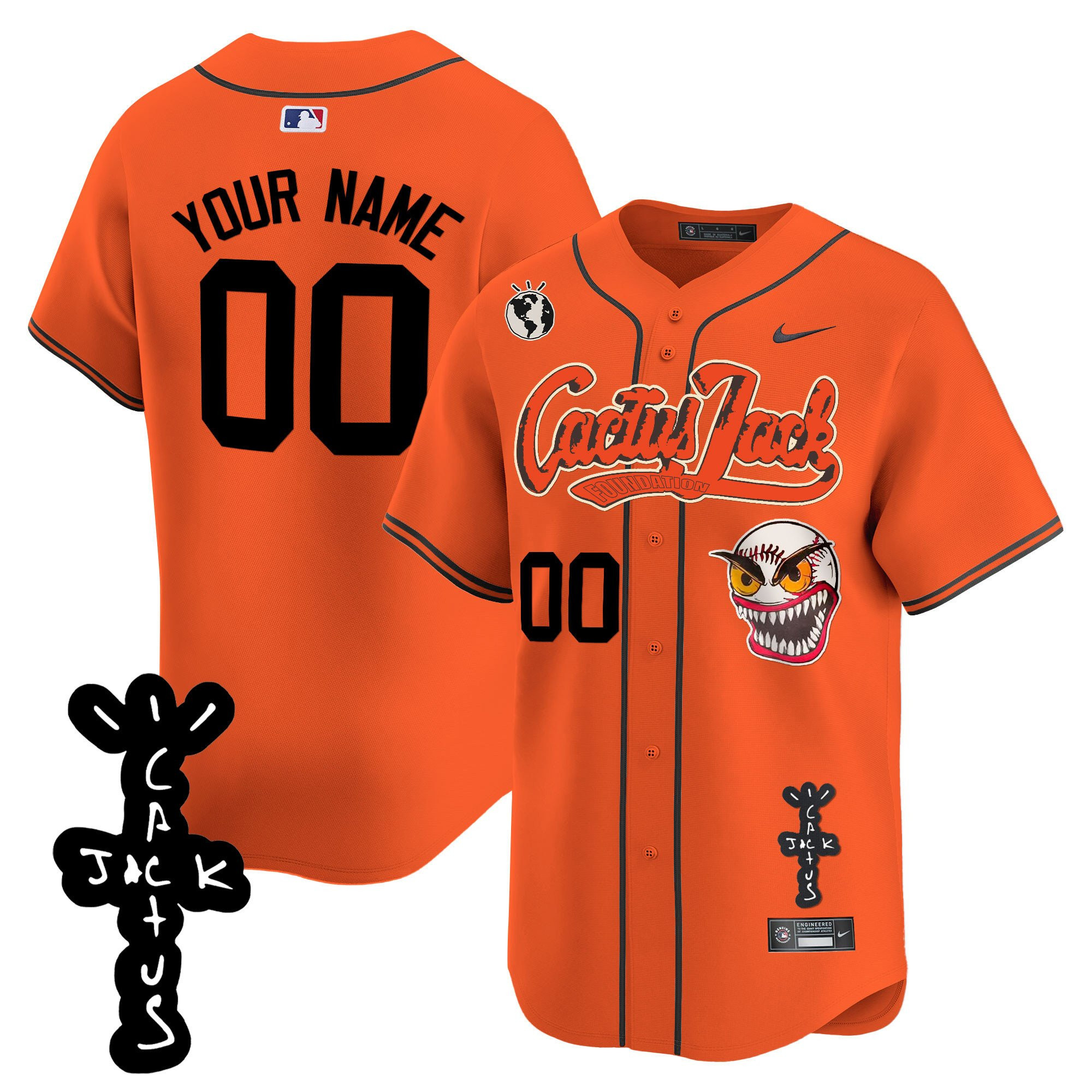 Houston Astros Cactus Jack Patch V2 Custom Men Baseball Jersey - Orange