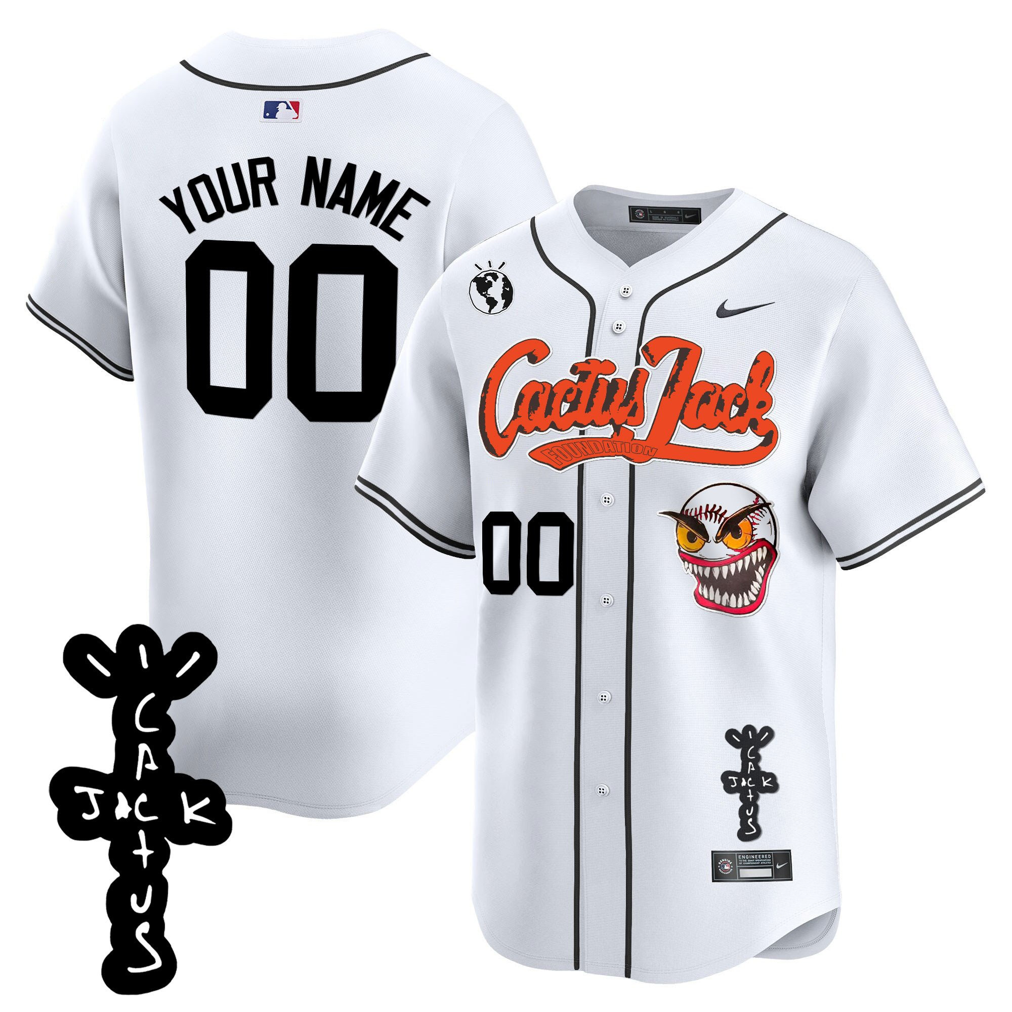 Houston Astros Cactus Jack Patch V2 Custom Men Baseball Jersey - White