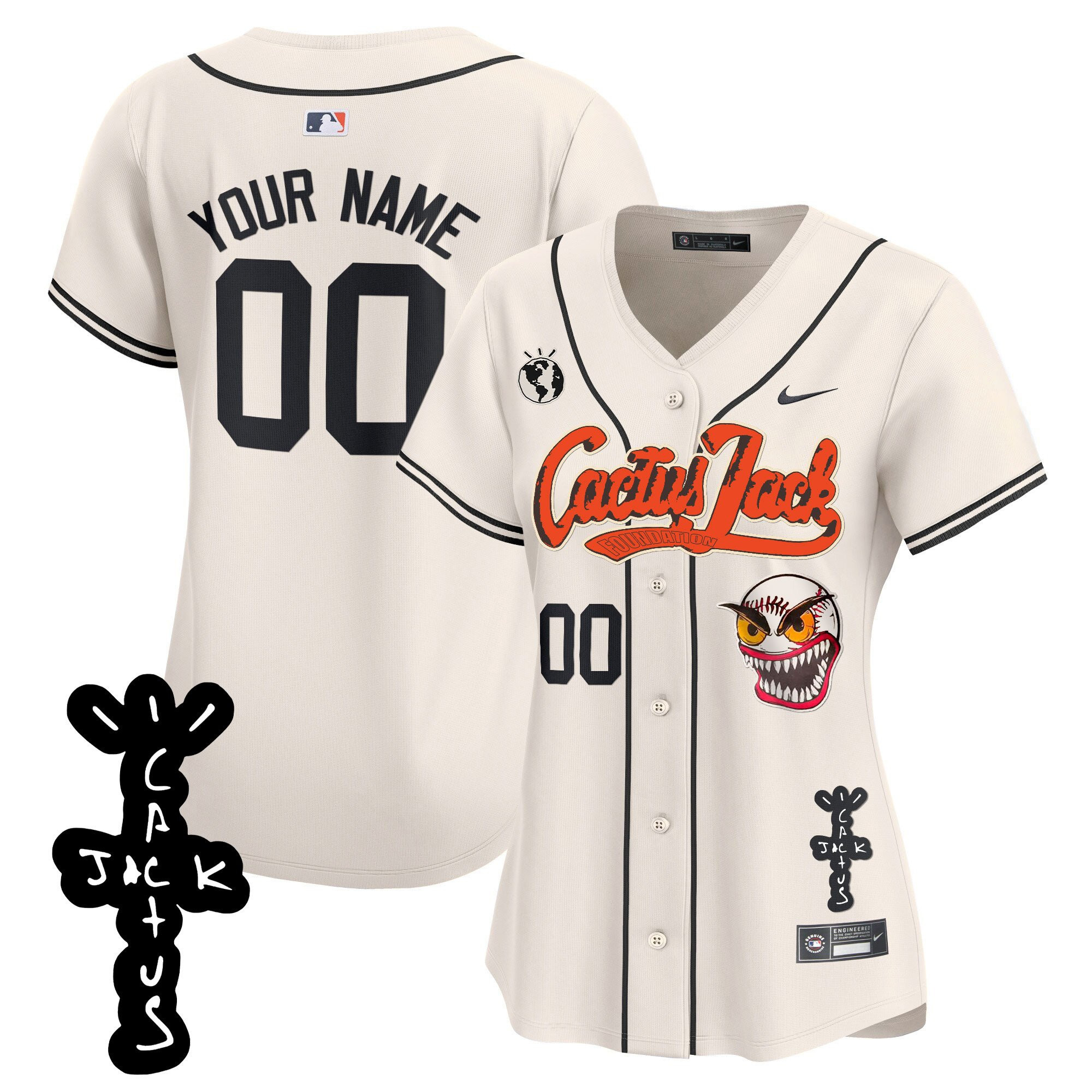 Houston Astros Cactus Jack Patch V2 Custom Women Baseball Jersey - Cream 