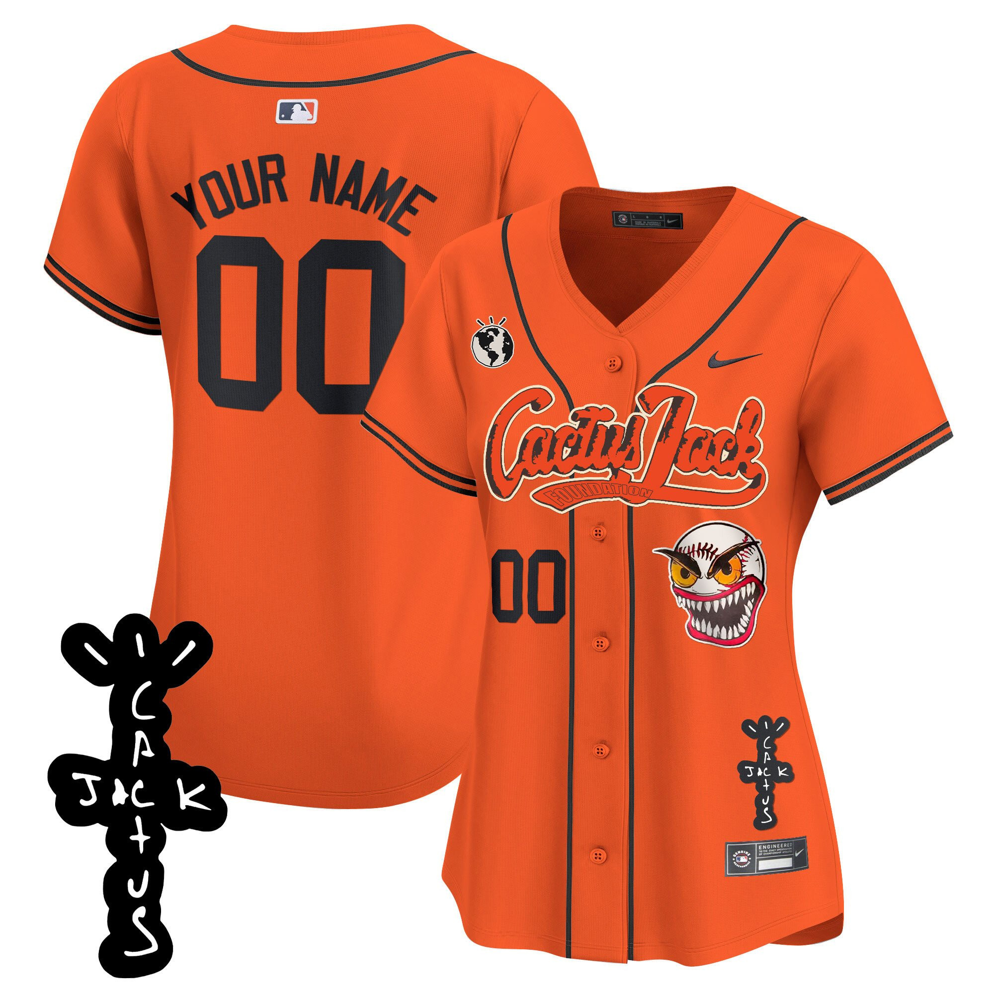 Houston Astros Cactus Jack Patch V2 Custom Women Baseball Jersey - Orange 