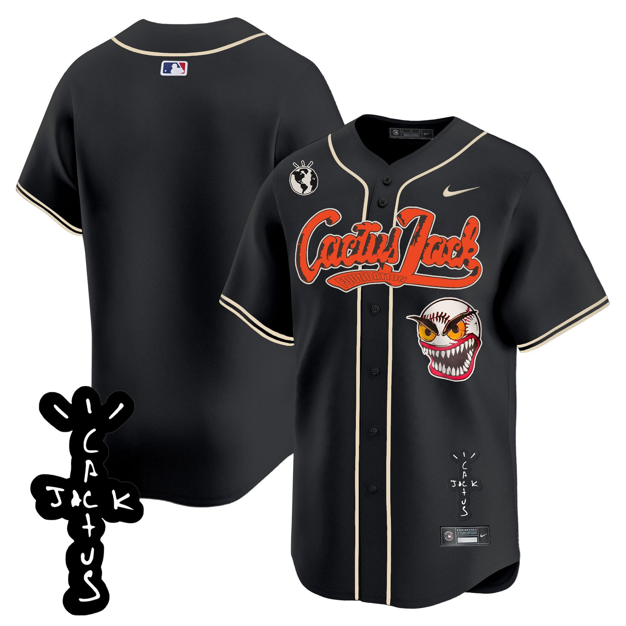 Houston Astros Cactus Jack Patch V2 Men Baseball Jersey - Black