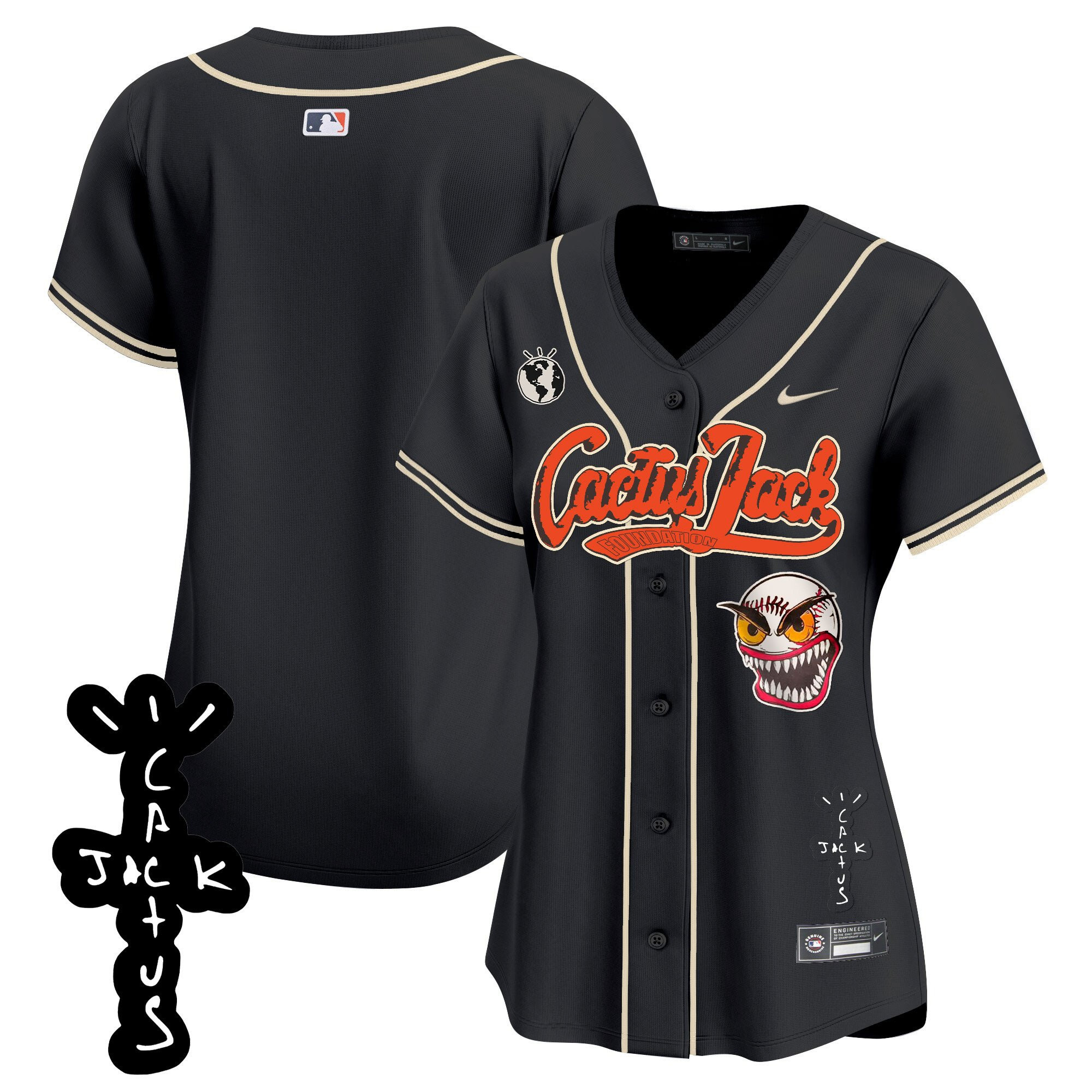 Houston Astros Cactus Jack Patch V2 Women Baseball Jersey - Black 