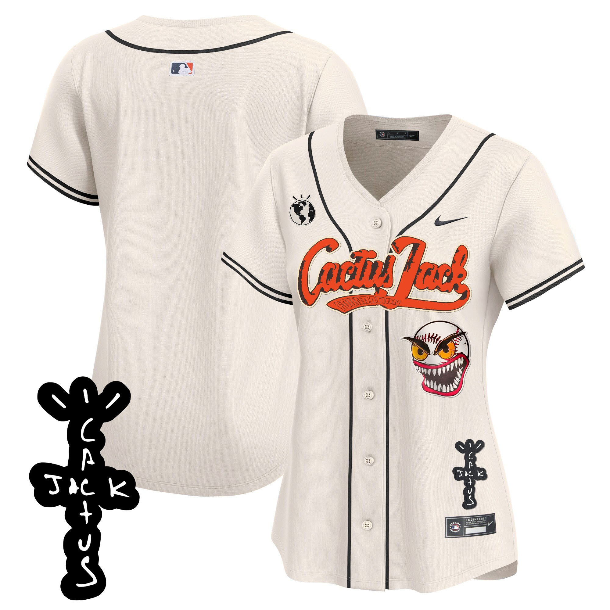 Houston Astros Cactus Jack Patch V2 Women Baseball Jersey - Cream 