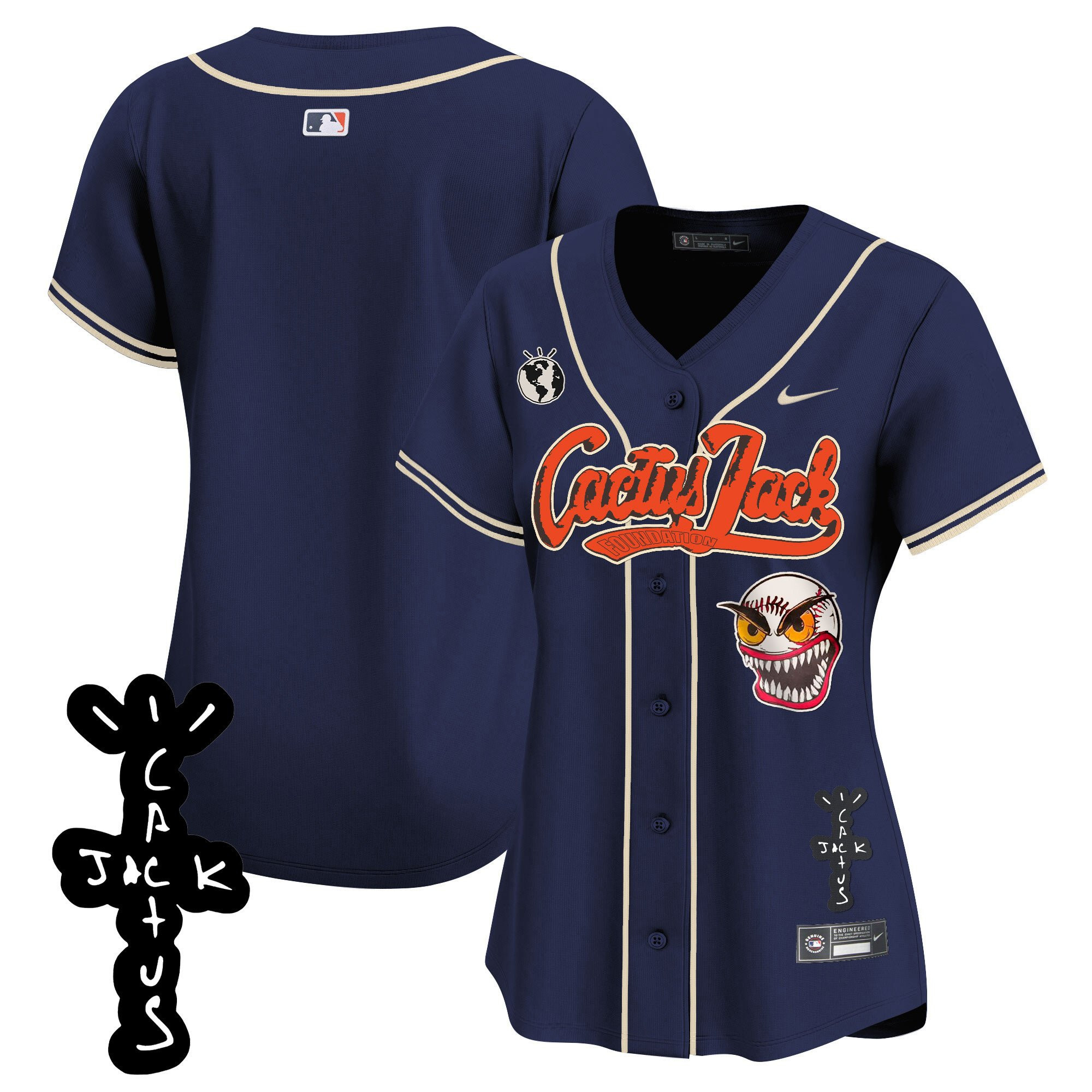 Houston Astros Cactus Jack Patch V2 Women Baseball Jersey - Navy 