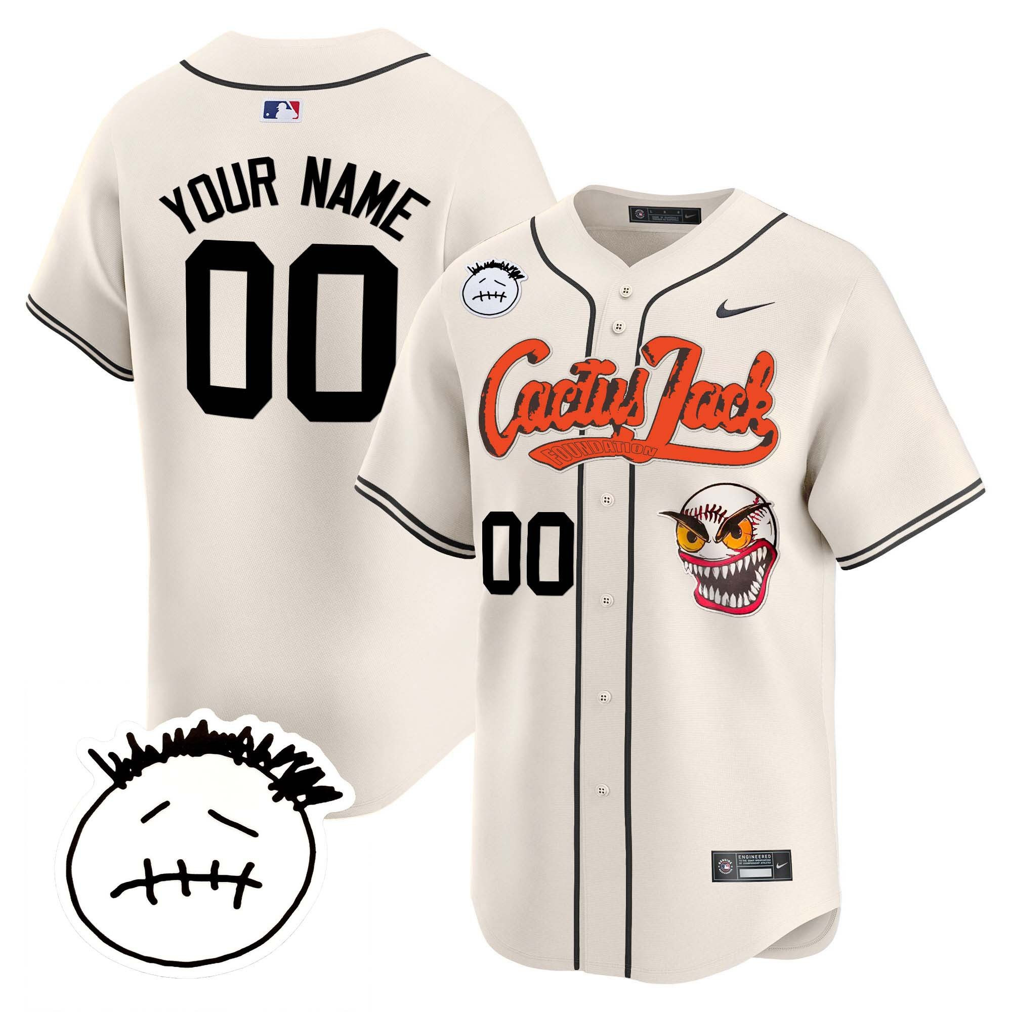 Houston Astros Cactus Jack Patch V3 Custom Men Baseball Jersey - Cream 