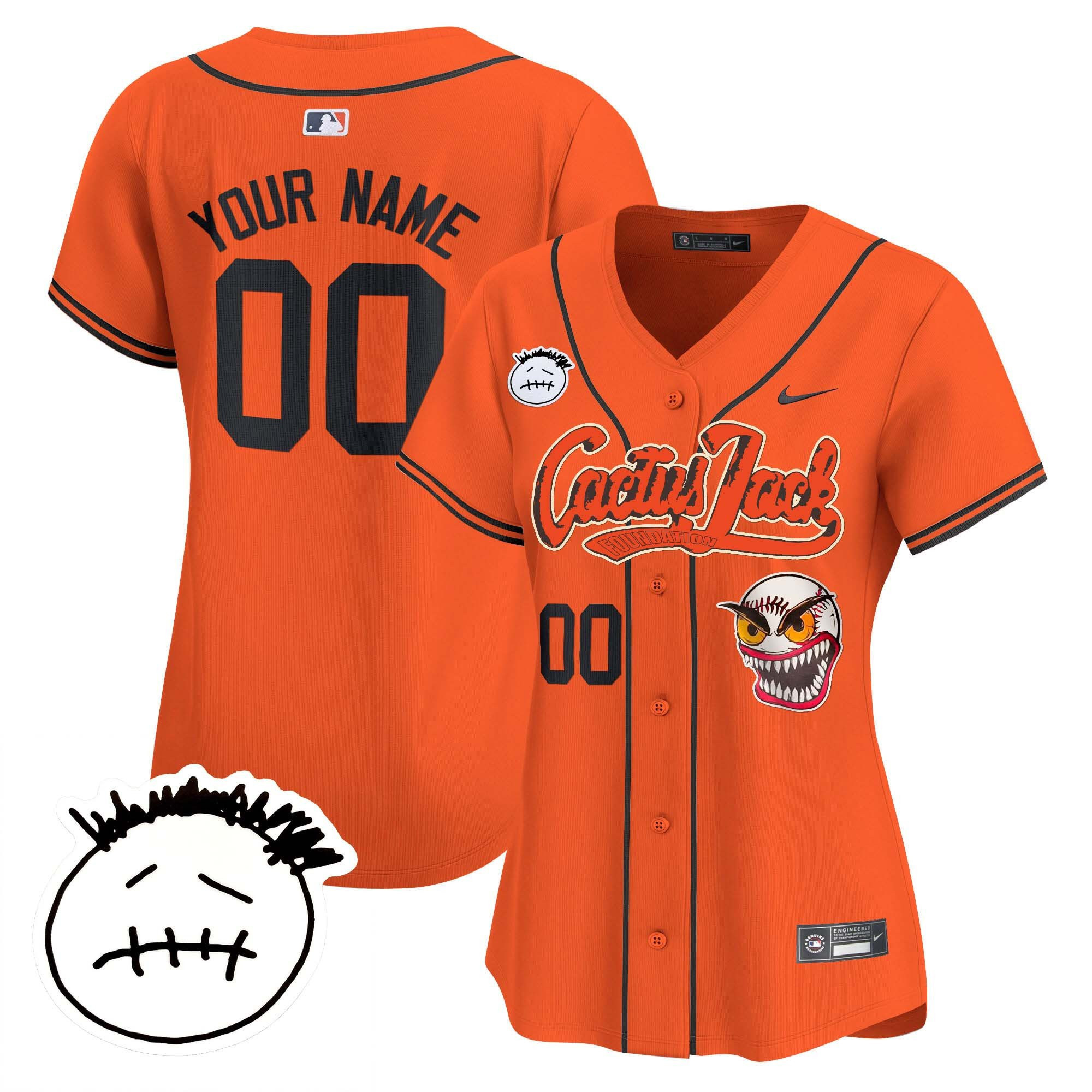 Houston Astros Cactus Jack Patch V3 Custom Women Baseball Jersey - Orange 