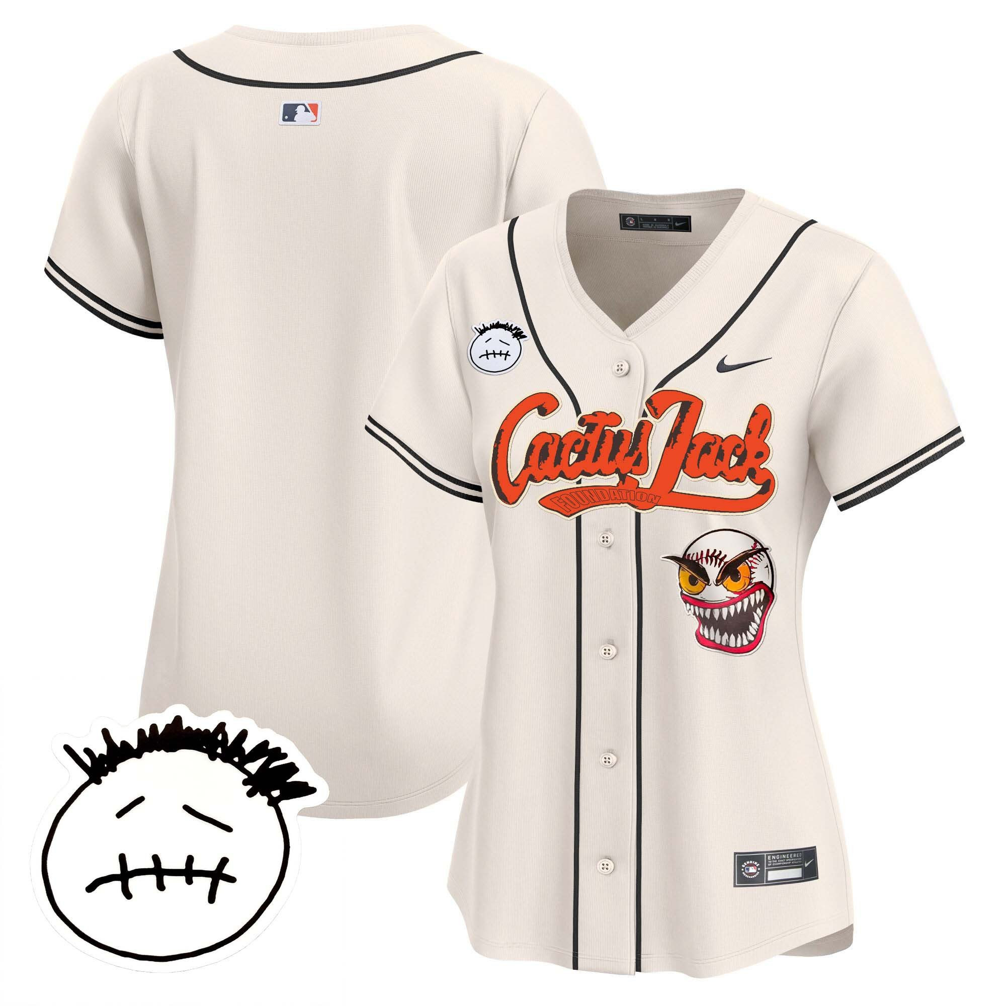 Houston Astros Cactus Jack Patch V3 Women Baseball Jersey - Cream 