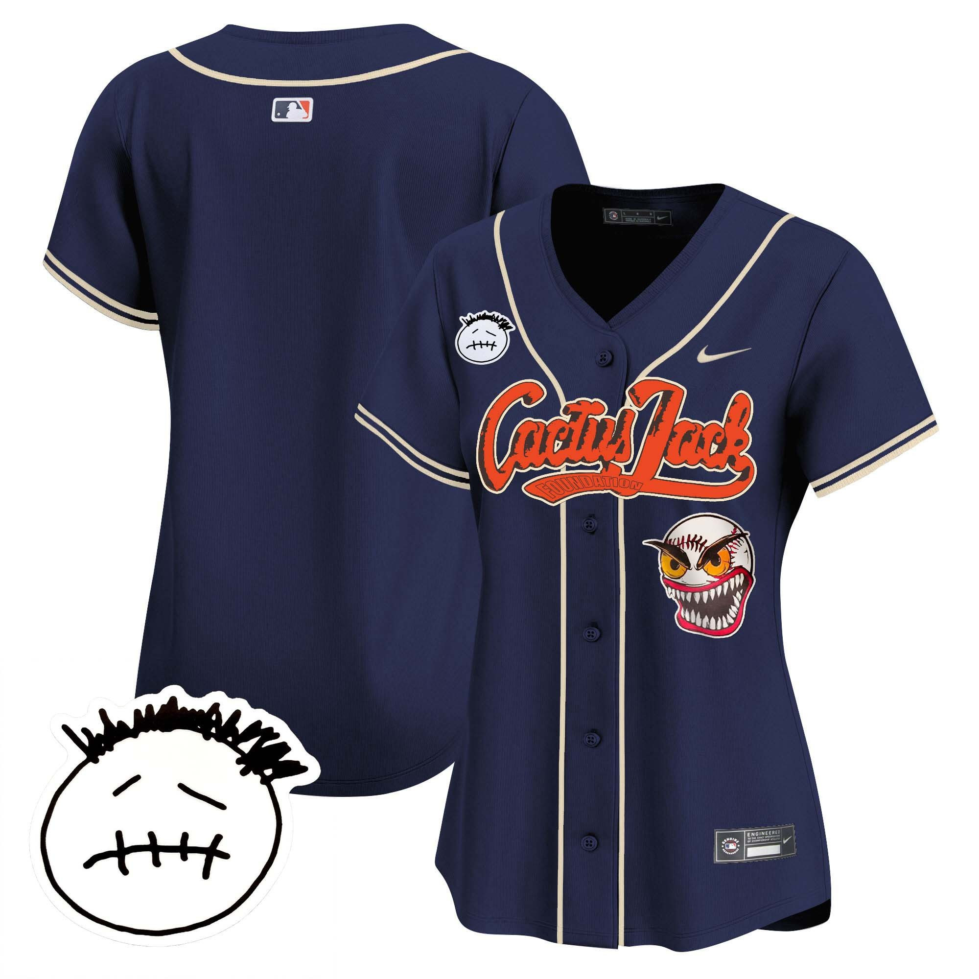 Houston Astros Cactus Jack Patch V3 Women Baseball Jersey - Navy 
