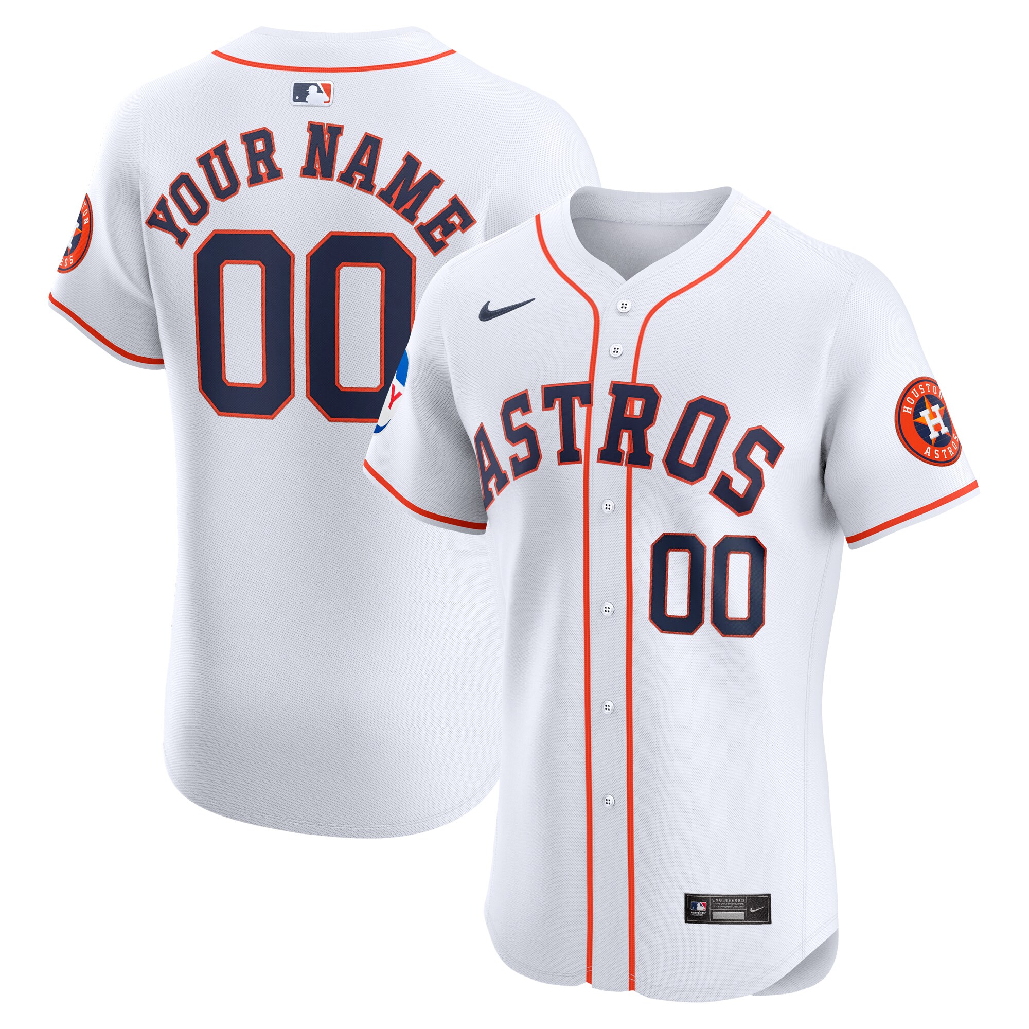 Houston Astros Home Elite Custom Patch Baseball Jersey - White