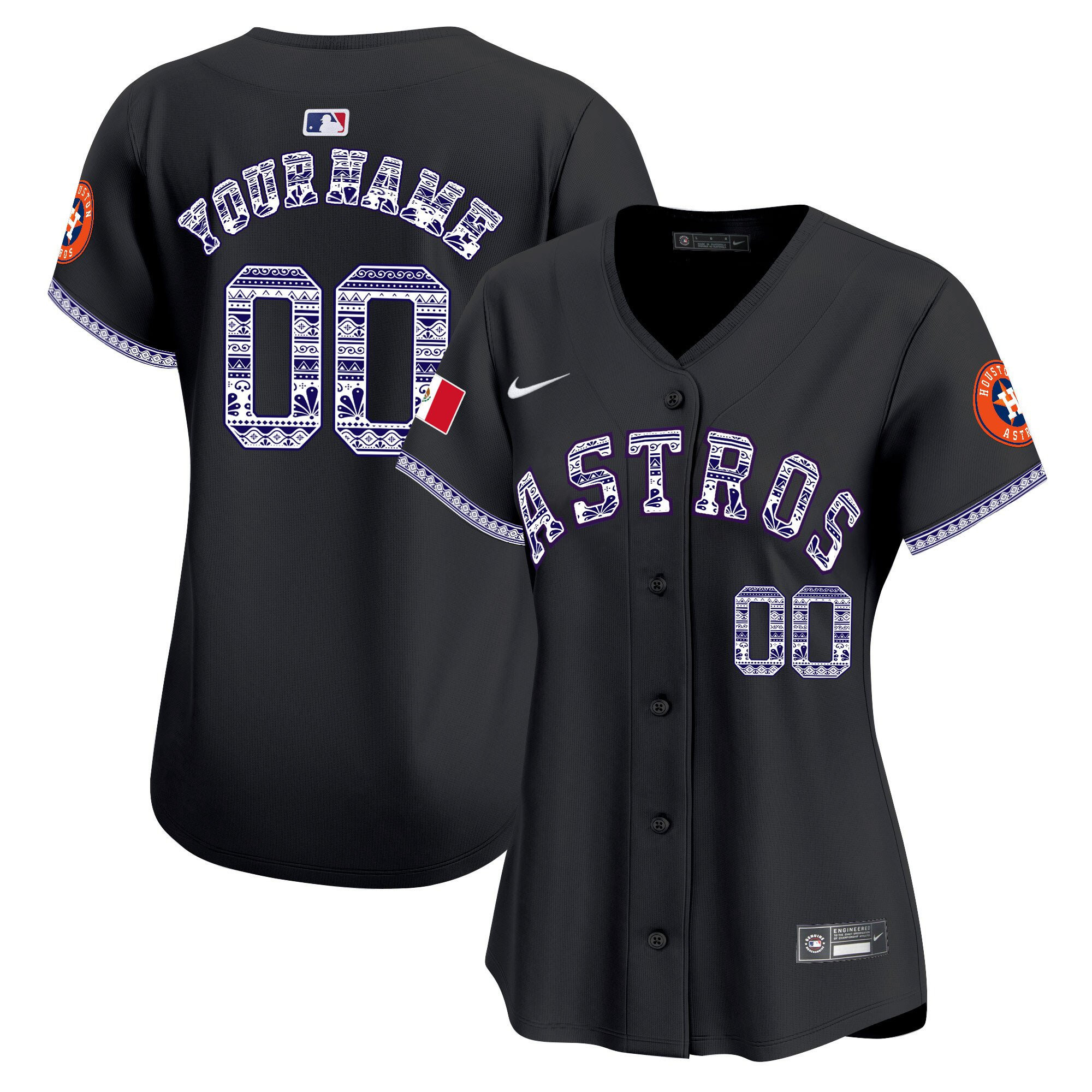 Houston Astros Mexico Custom Women Baseball Jersey - Black 