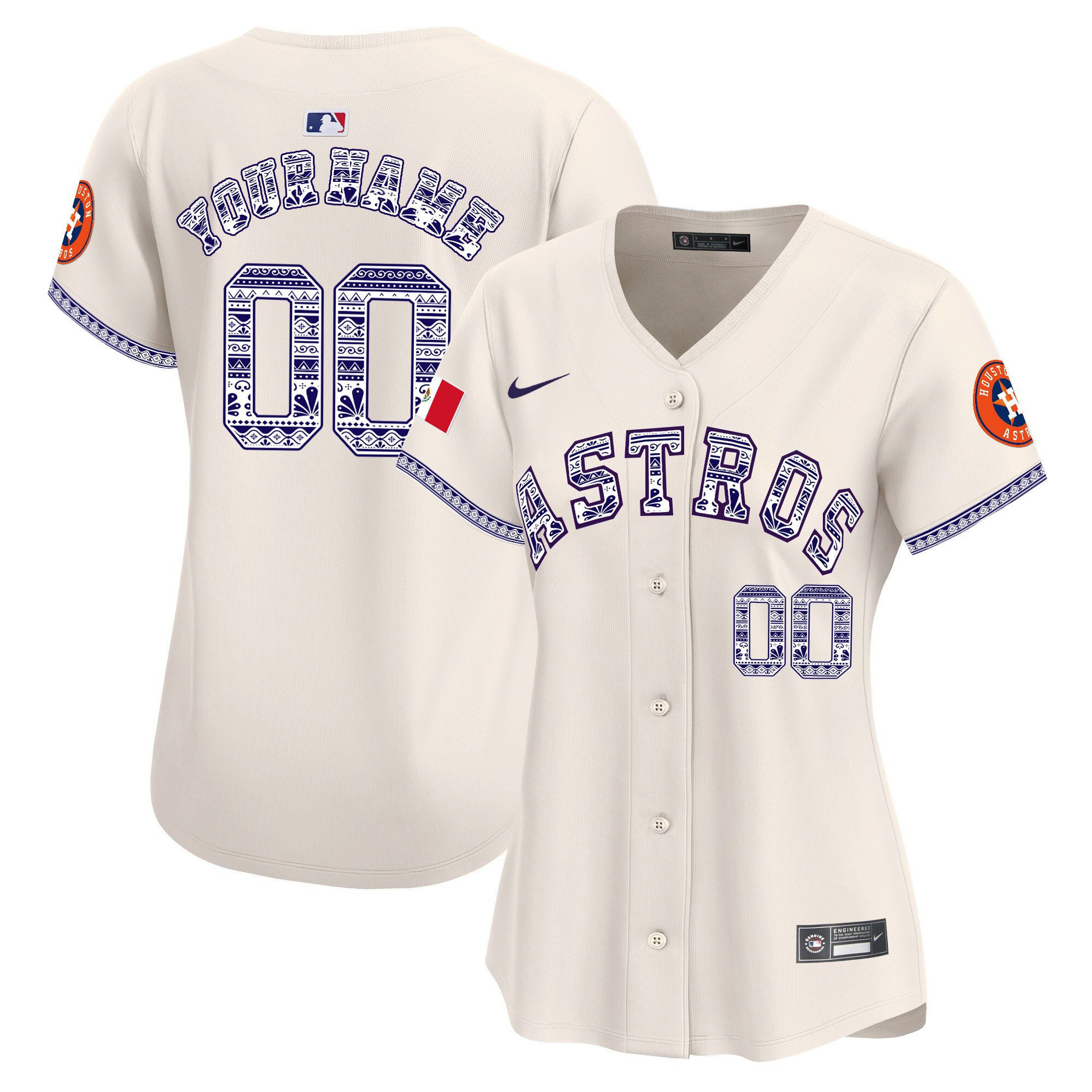Houston Astros Mexico Custom Women Baseball Jersey - Cream 