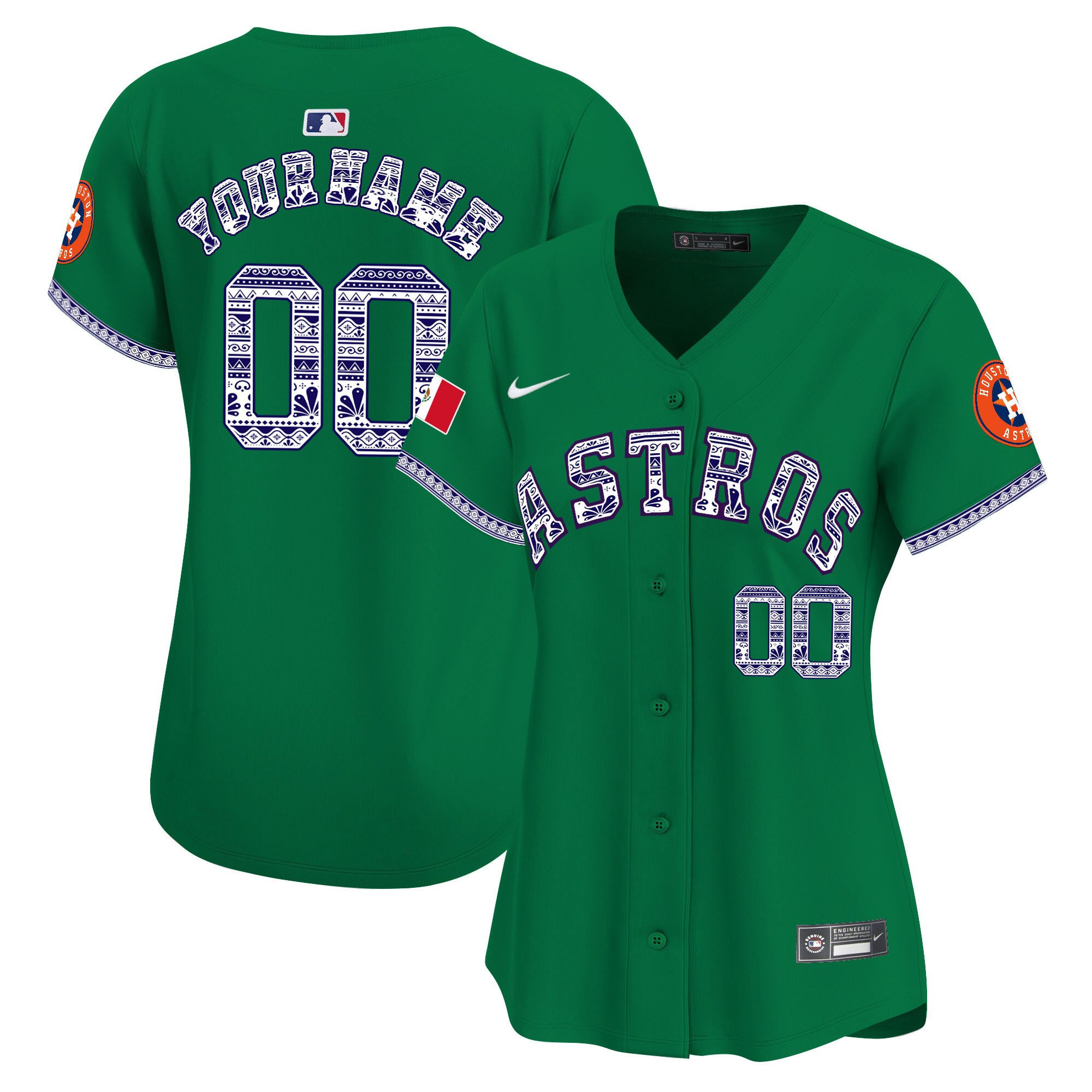 Houston Astros Mexico Custom Women Baseball Jersey - Green 