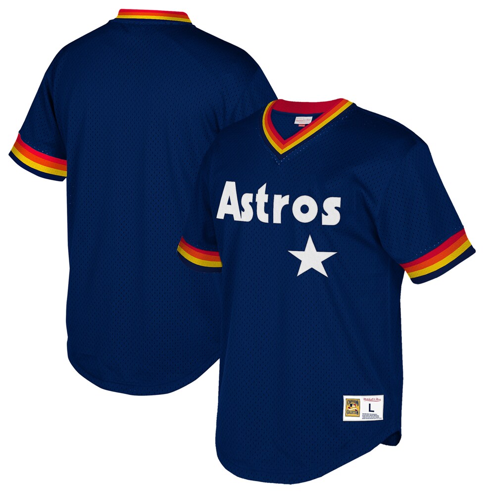 Houston Astros Mitchell & Ness Big & Tall Cooperstown Collection Mesh Wordmark V-neck Baseball Jersey - Navy