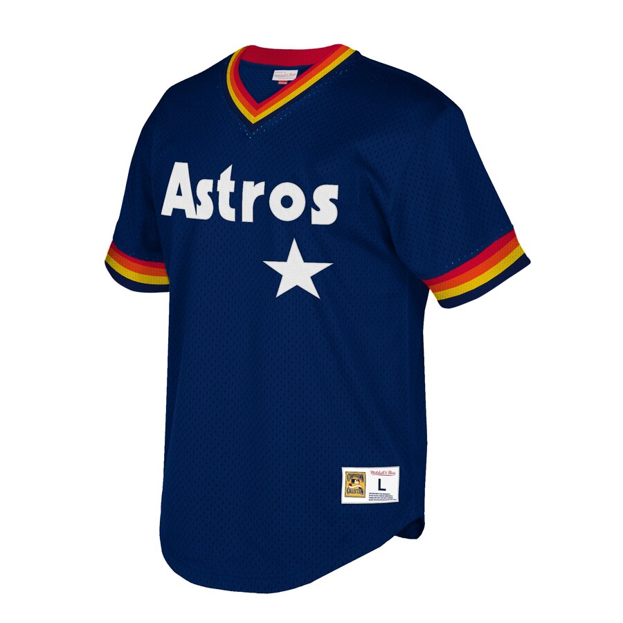 Alternative view of Houston Astros Mitchell And Ness Big And Tall Cooperstown Collection Mesh Wordmark V-neck Baseball Jersey - Navy