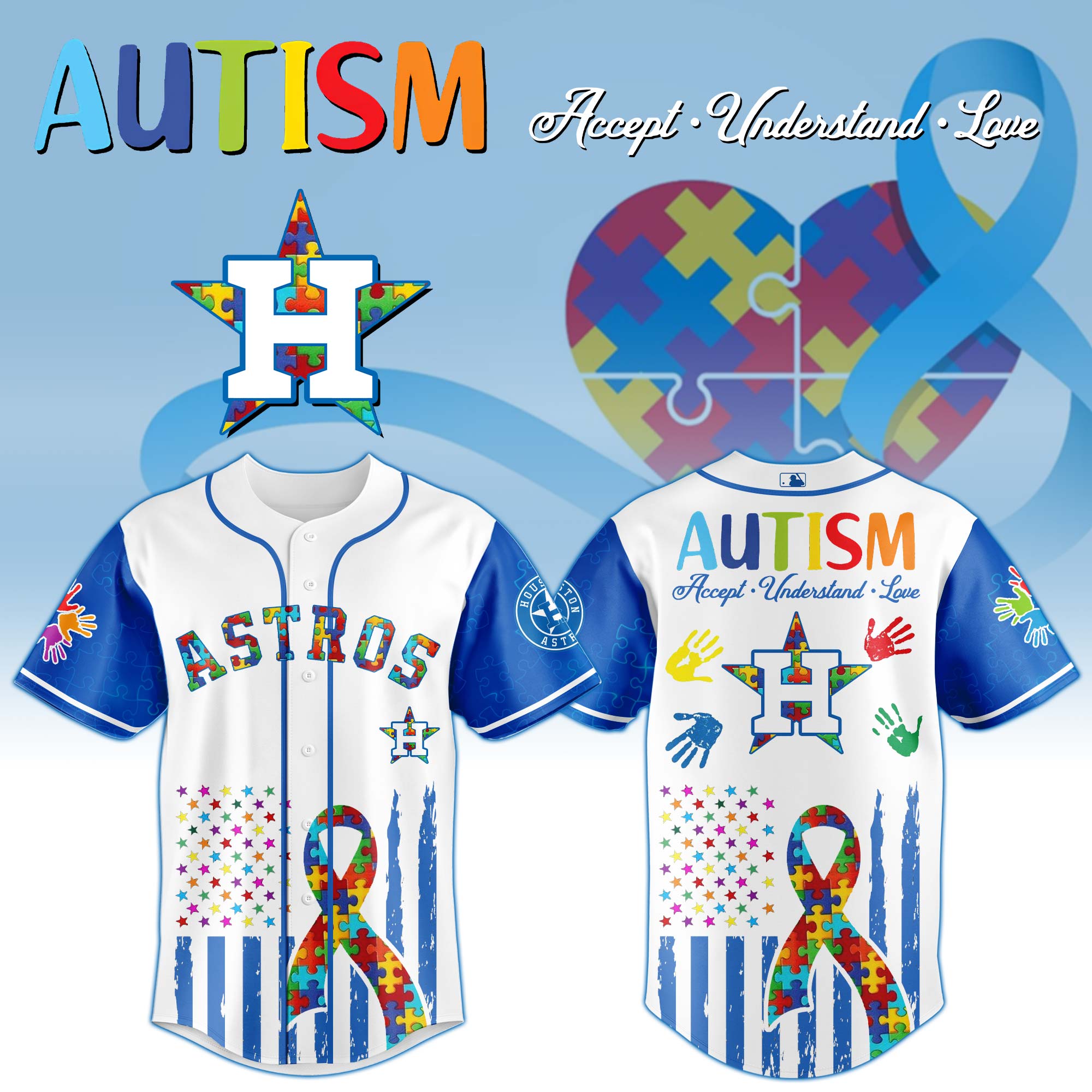 Houston Astros Mlb X Autism Awareness Month Custom Baseball Jersey