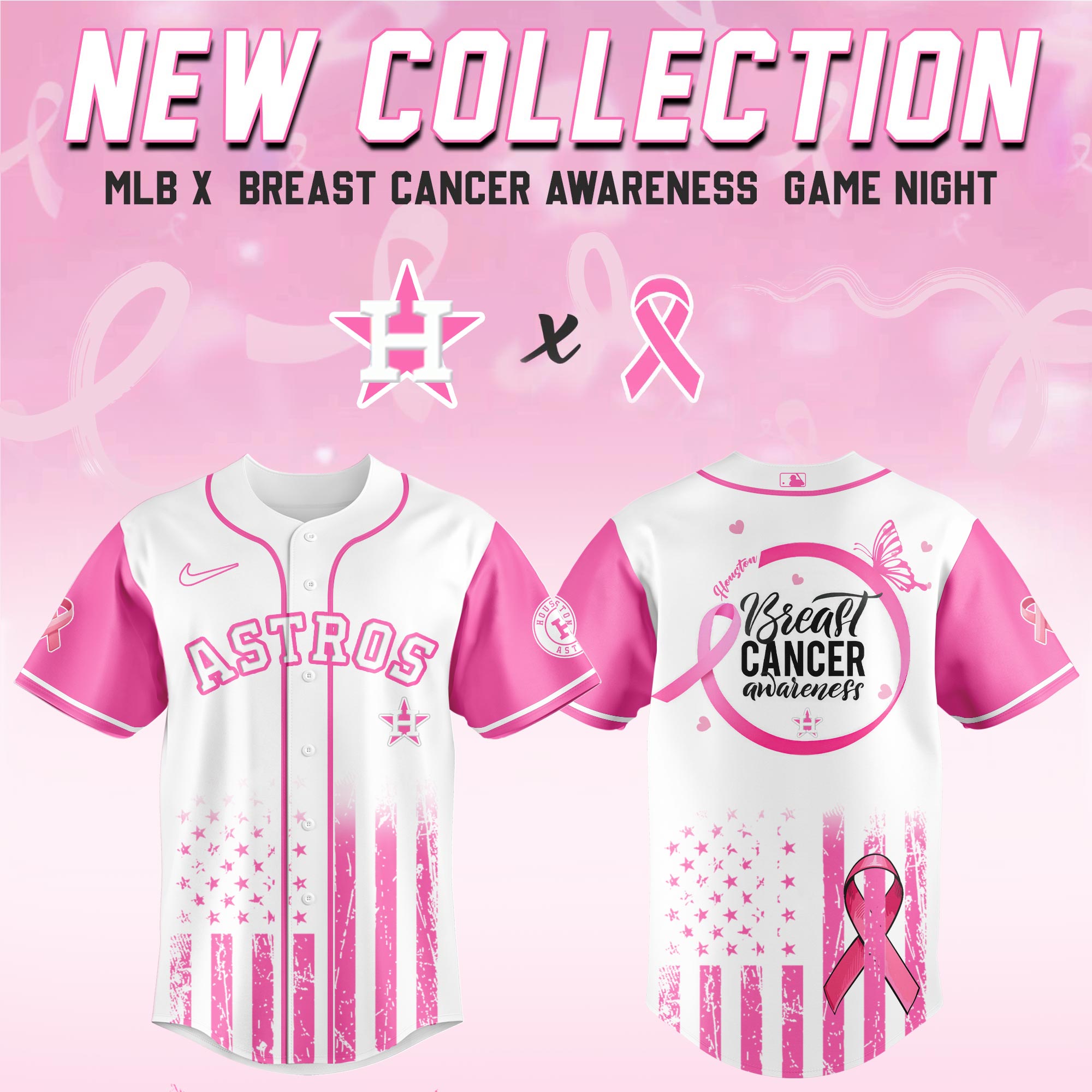 Houston Astros Mlb X Breast Cancer Awareness Month Hope In Pink Custom Baseball Jersey