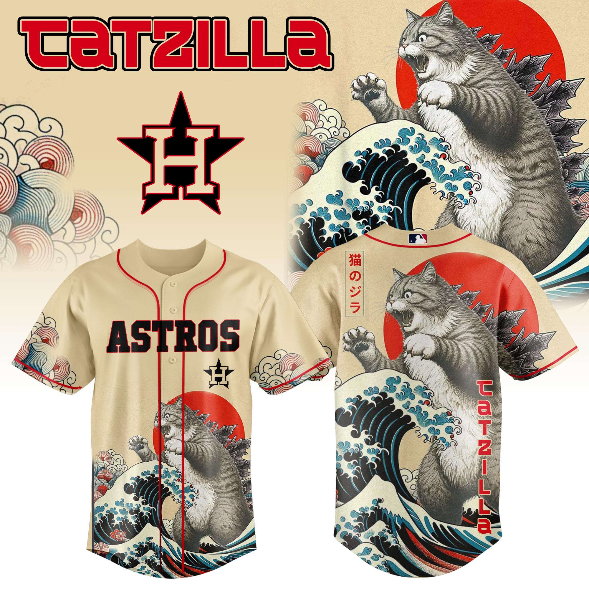 Houston Astros Mlb X Catzilla Style Japans Custom Baseball Jersey